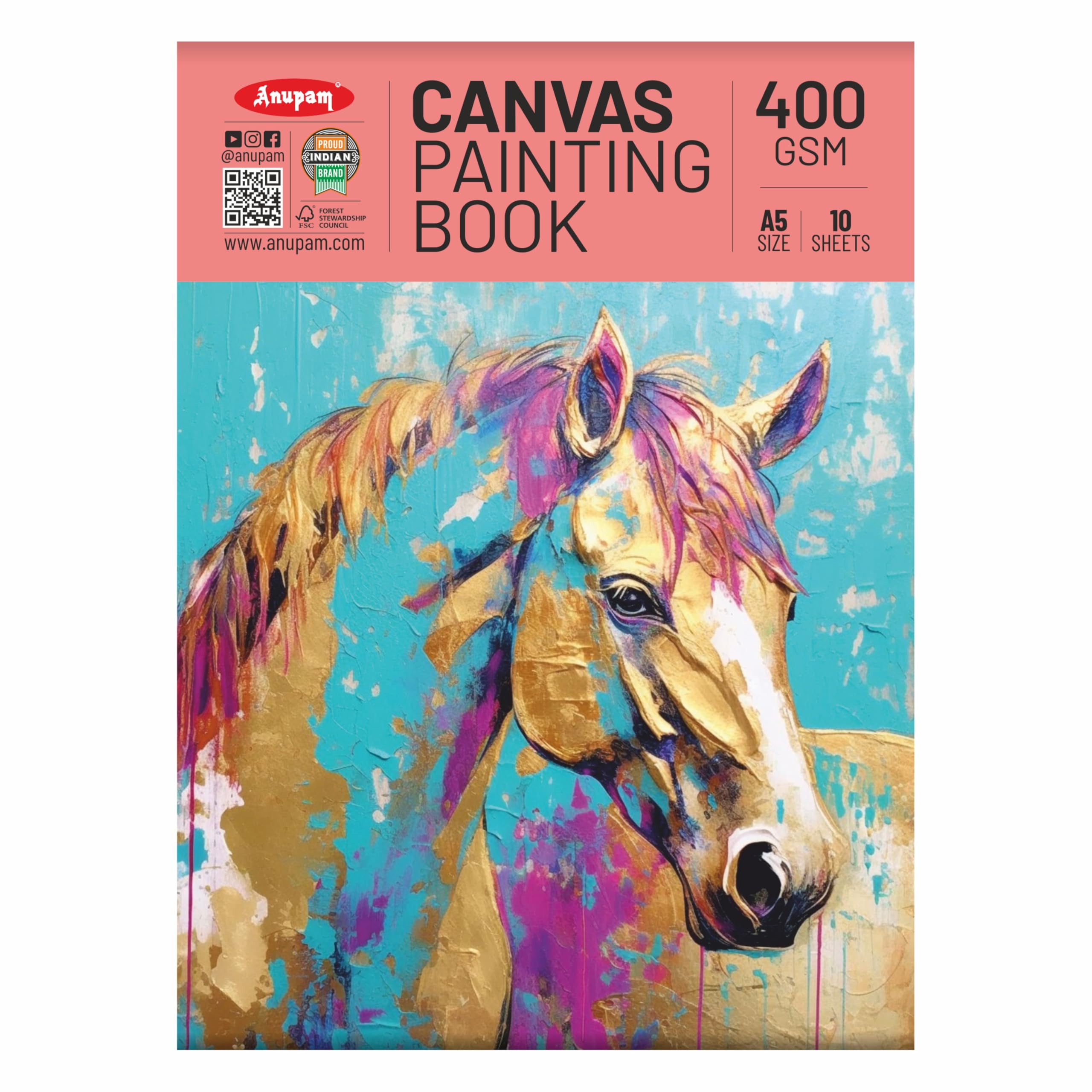 Anupam Canvas Painting pad 100% Cotton Acrylic Gesso Primed with Acid Free Paper 10 Sheets 400 GSM for Acrylic and Oil Painting (A5)-image-17