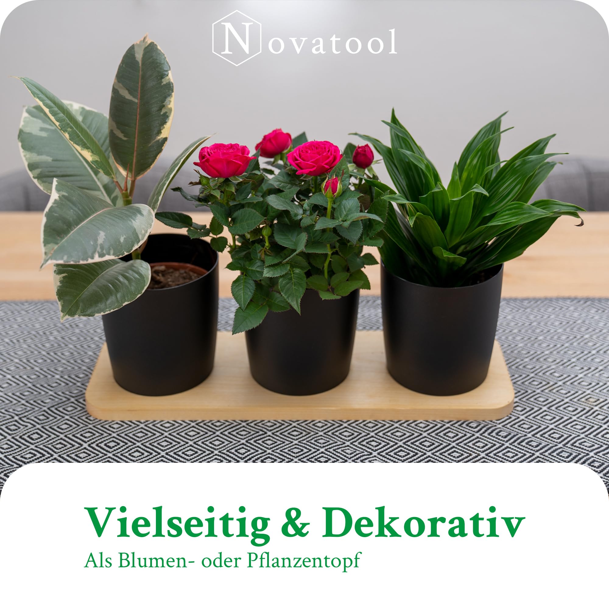 Novaliv Elegante set di 20 vasi per erbe aromatiche in plastica nera per ogni davanzale, erbe fresche da cucina, erbe aromatiche per la cucina, aiuola per interni, piante d'appartamento, vaso per