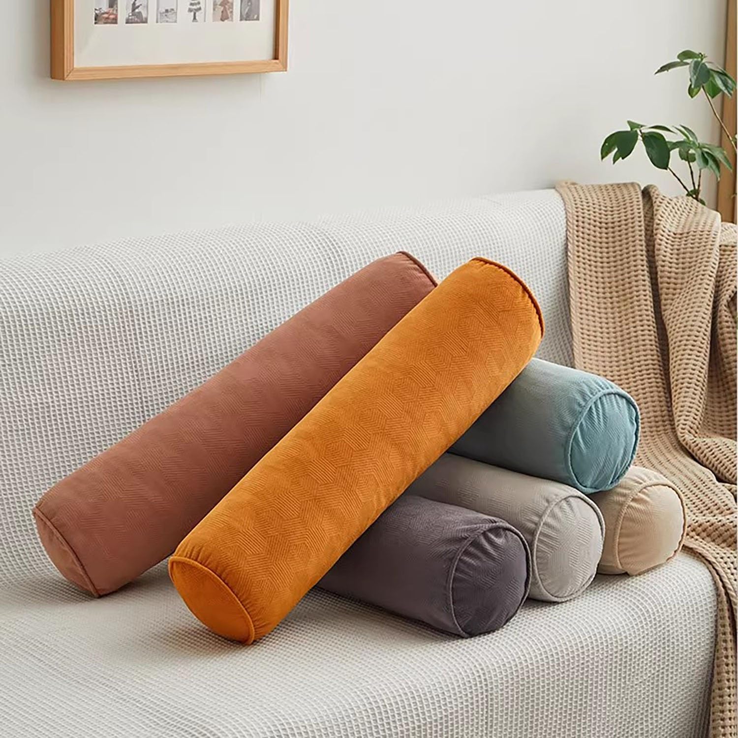 Almohada Cervical Cilíndrica del Cuello, Almohada Lumbar Larga, Cojín Cilíndrico, Almohada de Apoyo, con Funda Extraíble, para Dormir/Hogar/Oficina, Sofá(Beige,20x120cm/7.8x47in)