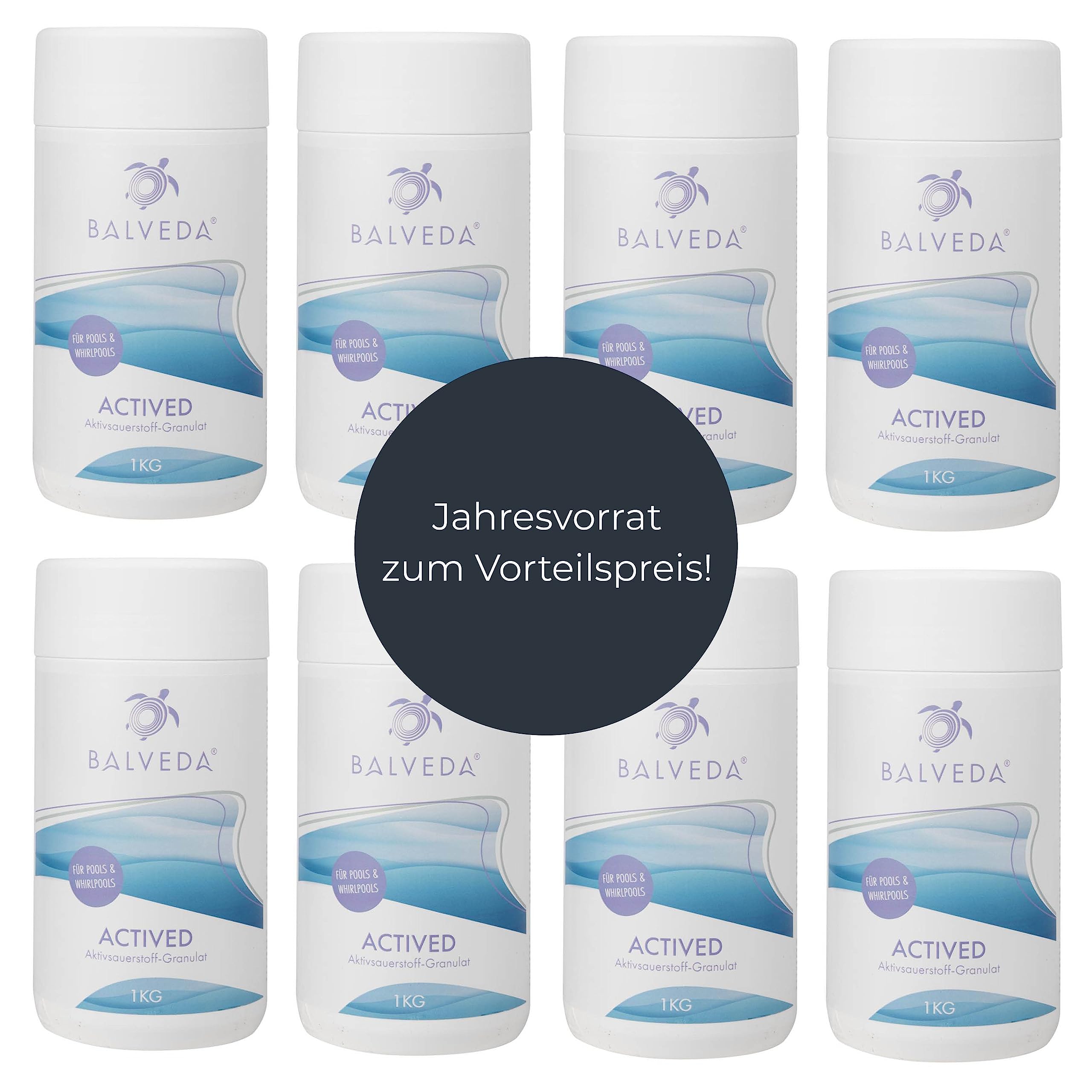 POWERHAUS24 BALVEDA 8X ACTIVED Aktivsauerstoff-Granulat 8X 1 kg (= 8 kg), chlorfrei, geruchsneutral, für die Erst- und Dauerdosierung, für Pools & Whirlpools, Jahresvorrat zum Vorteilspreis