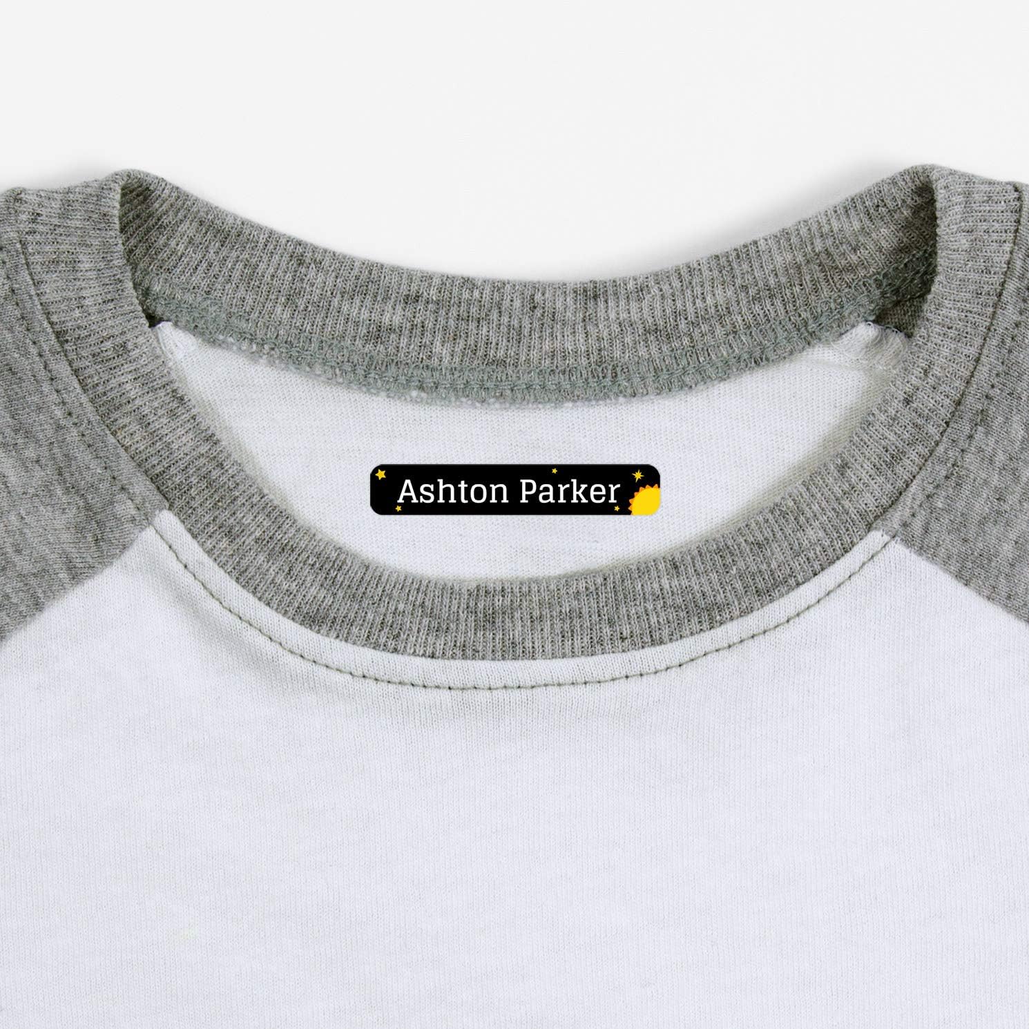 Name Bubbles Space Slim Rectangle Iron-On Clothing Label (68 Pack) Durable Personalized Printed Labels for Daycare, School, Travel, Clothes, and Face Masks : Office Products