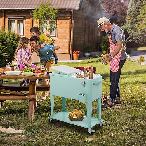 Miniatura 7 de Cimcame Enfriador de pie para exteriores con ruedas para exteriores, carrito enfriador de bebidas de 80 cuartos de galón para patio, bar, fiesta