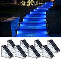 Vista 12 de Luces LED Solares para Escalones Impermeables Luces de Escalera para Exteriores, Luz Solar de Cubierta Blanca Cálida IP67 Luces de Decoración