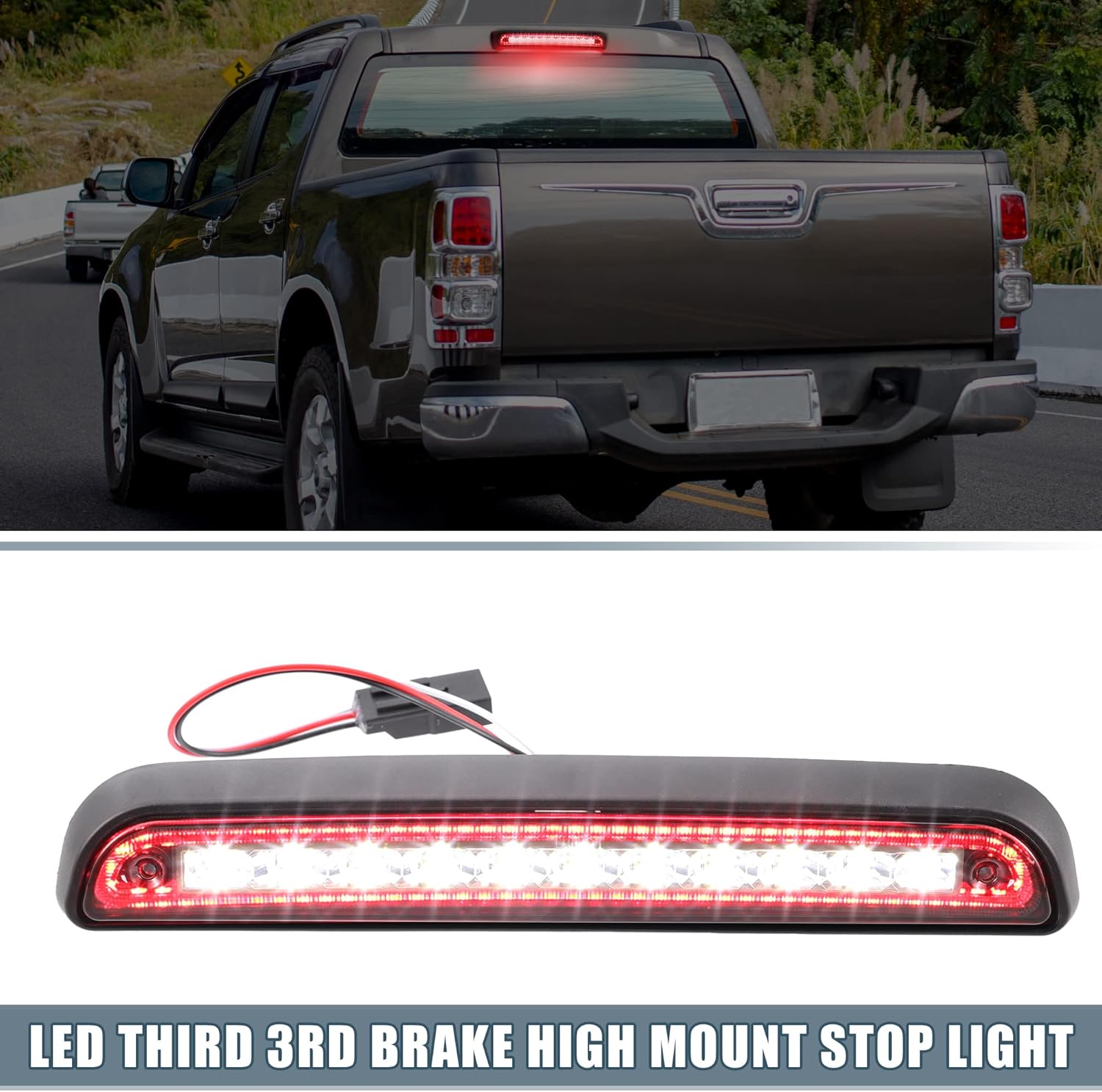 LED Third 3rd Brake High Mount Stop Light Brake Tail Cargo Light for Ford F150 1994-1996 Black Housing Smoked Lens