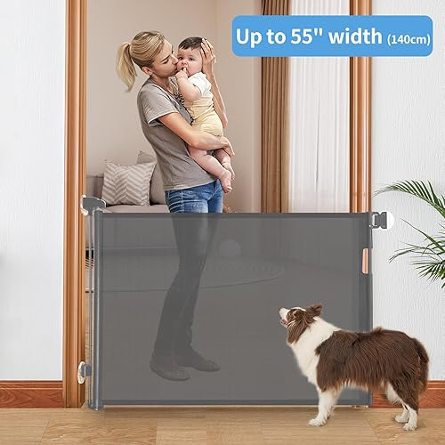 Miniatura 2 de Veraste Puerta retráctil para bebé sin perforaciones, puerta de malla para bebé o puerta de malla para perro, 33 pulgadas de alto, se extiende hasta