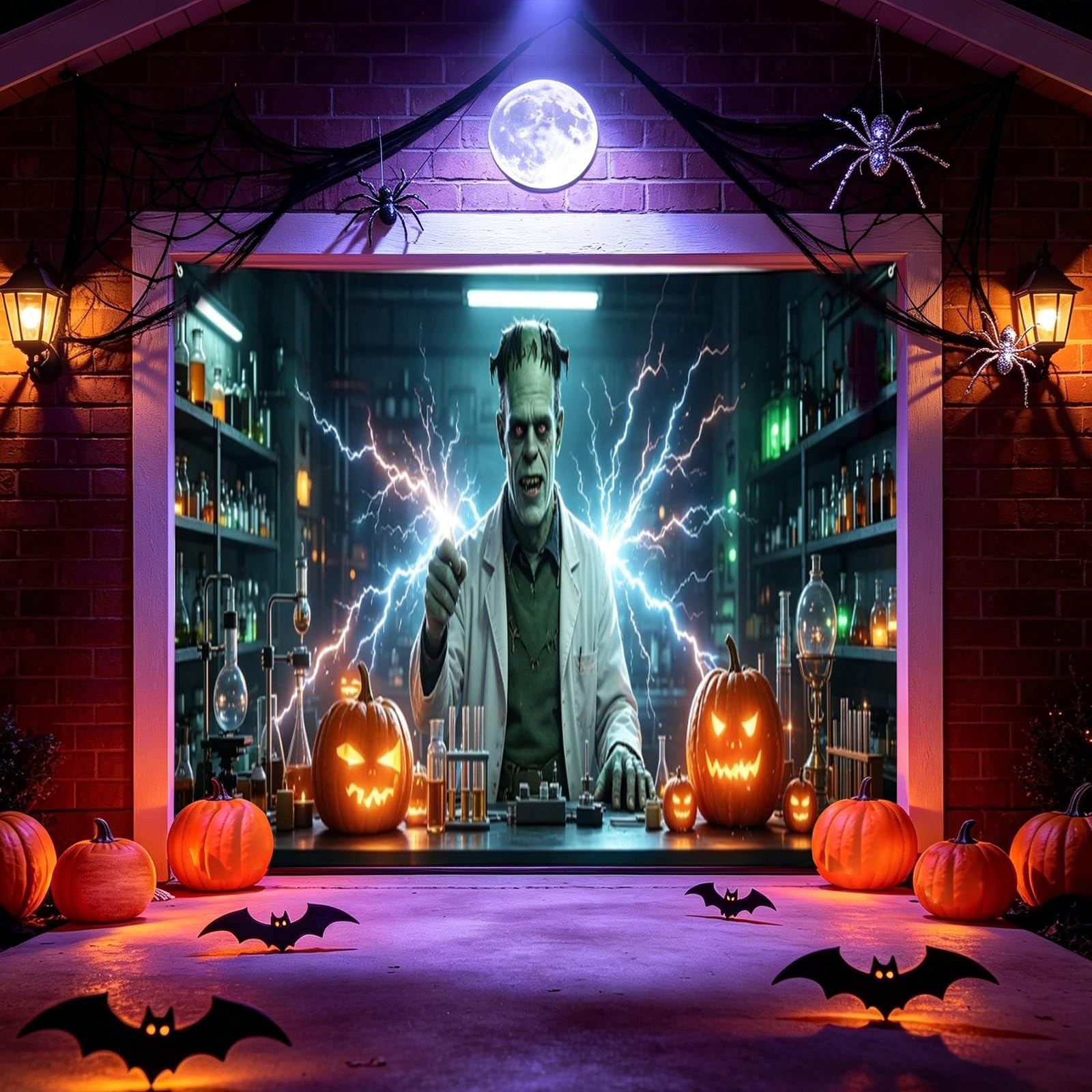 Letrero de patio con temática de Halloween para puerta de garaje para entrada frontal festiva, pancarta colgante para temporada, fácil de instalar, exhibición al aire libre