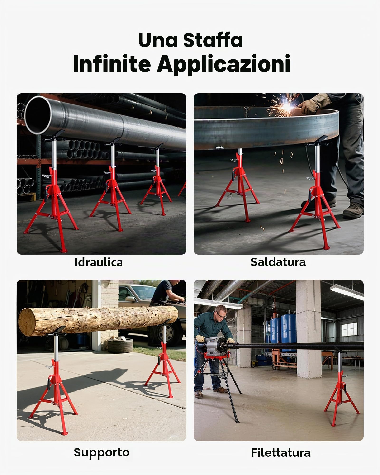 VEVOR Supporto per tubo da 4500 libbre Supporto per tubo con testa a V per sostenere il tubo durante la filettatura altezza regolabile fino a 52 pollici/132 cm