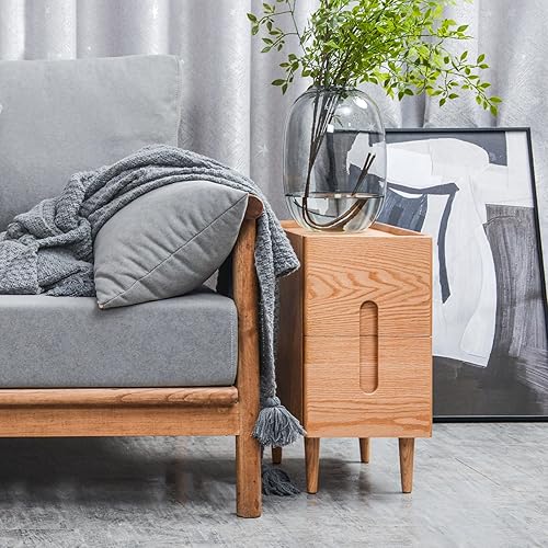 Miniatura 7 de Mesita de noche moderna de mediados de siglo, mesita de noche estrecha, mesa auxiliar minimalista para dormitorio, mesas de noche de 2 cajones,