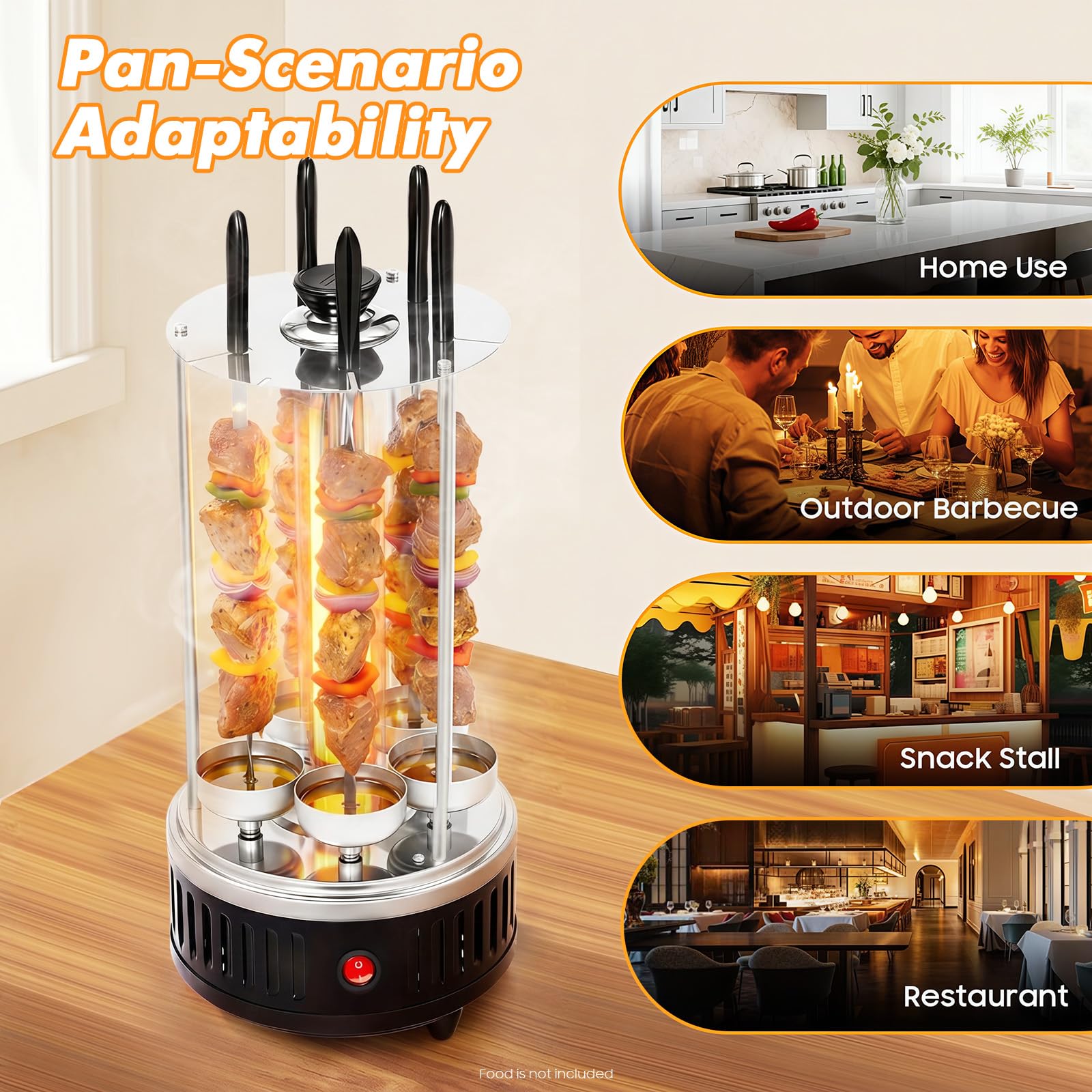 Griglia elettrica verticale da 1000 W, per shish kebab BBQ con 5 spiedini, per casa e picnic