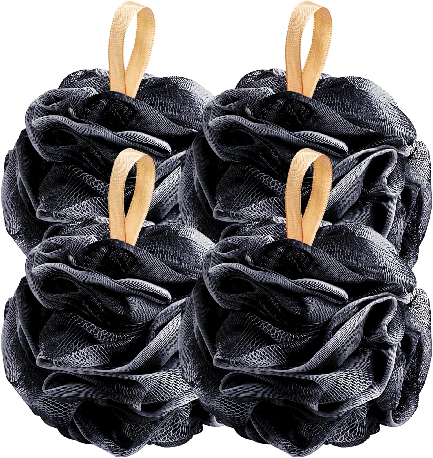 Fishent Loofah Bath Sponge Shower Loofahs, 4 Pack Soft Loofa Exfoliating Body Scrubber Mesh Shower Puff Pouf Ball Luffa for Men and Women(50g/pcs) (Black)