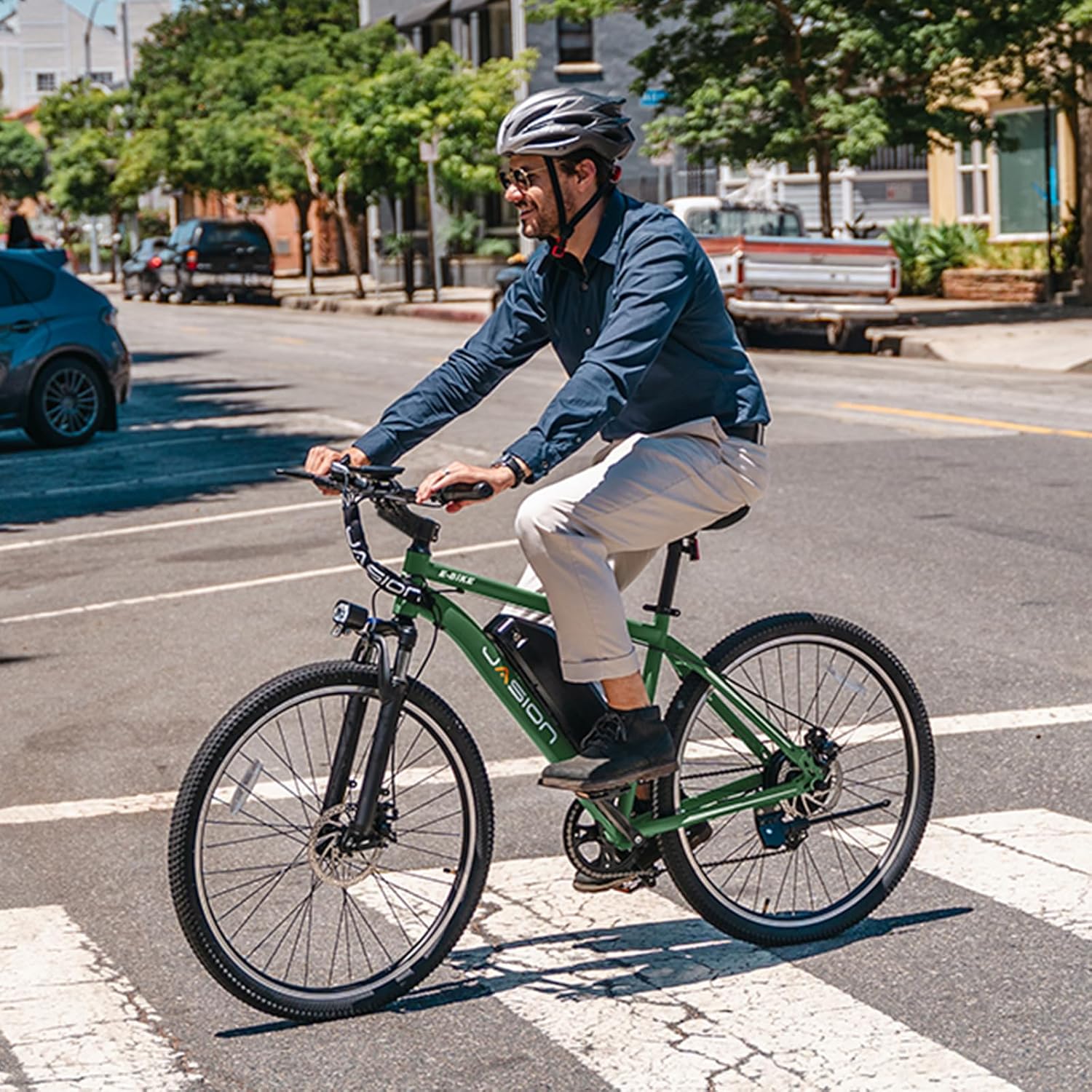 Jasion EB5 Electric Bike for Adults 26" tire with 1000W Peak Motor,Removable Battery Commuting Electric Mountain Bike,Up to 40Miles,7-Speed and Front Fork Suspension Ebike