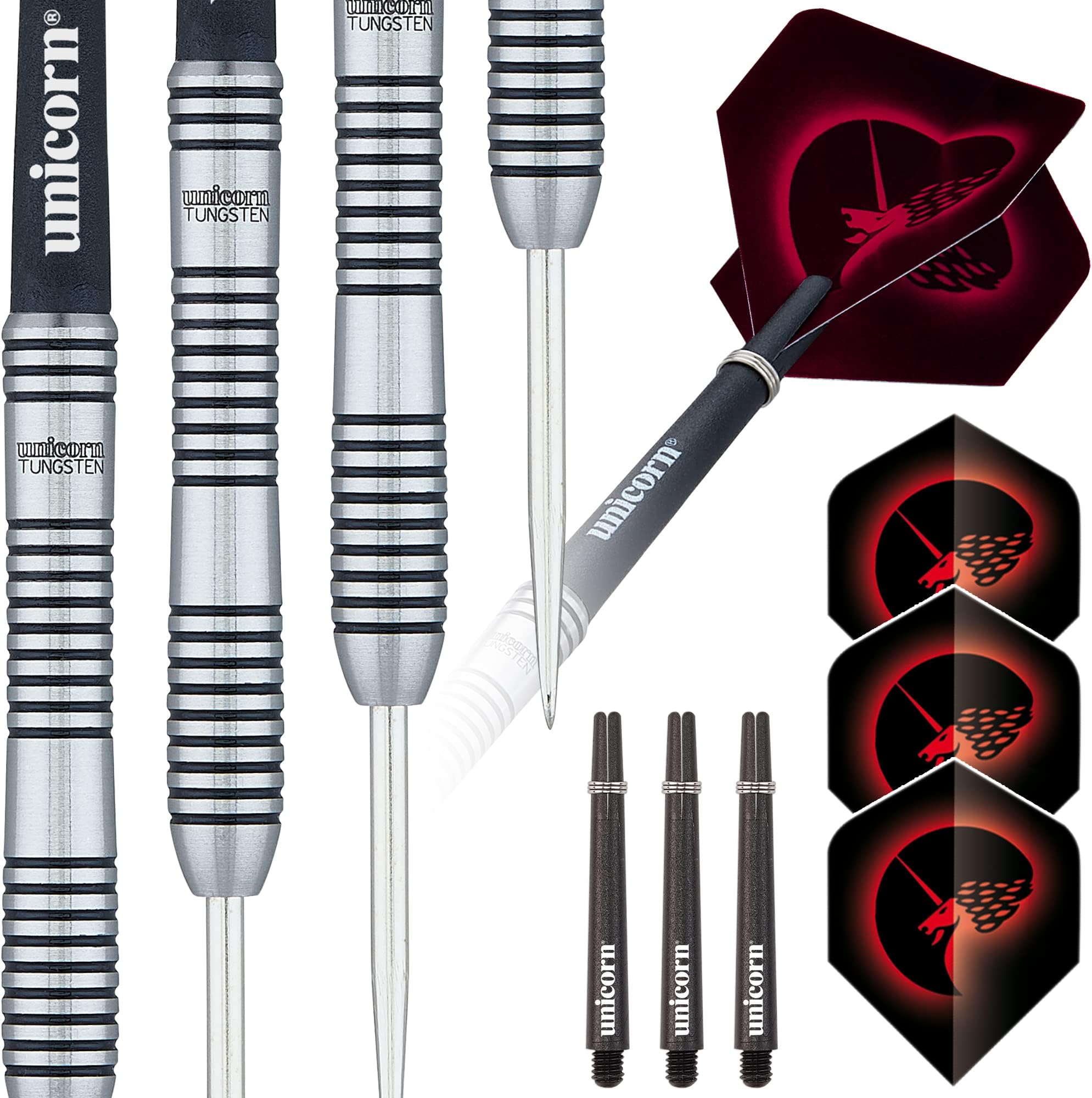 Unicorn Steel Tip Darts Set, Core Plus, Tungsten Barrels, 20g, 21g, 22g, 23g, 24g, 25g, 26g or 27g