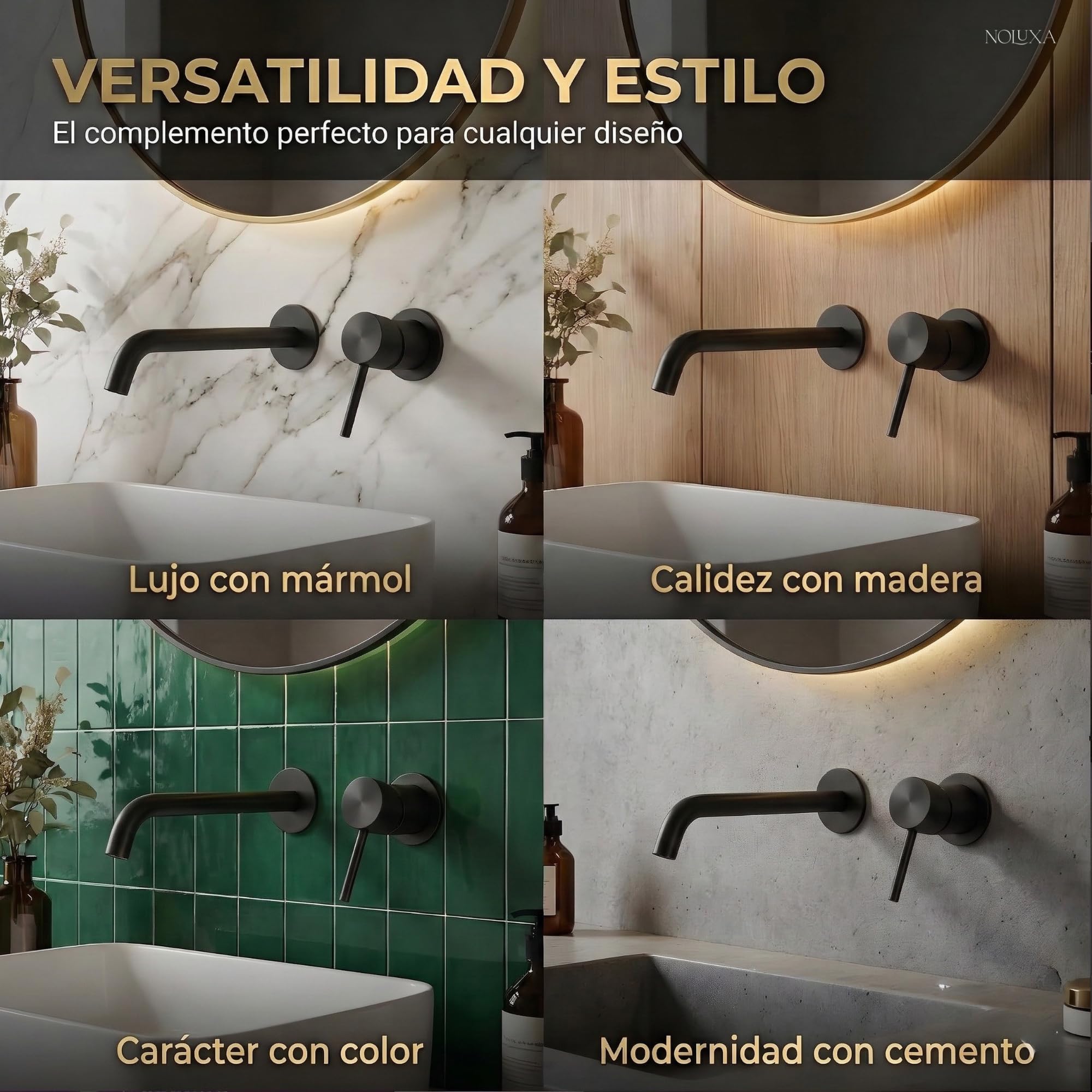 IMEX - Robinet Lavabo Noir Encastré | Robinet Encastré Salle de Bain avec Eau Froide et Chaude | Robinetterie Monocommande Lavabo Mur avec Économie D'Eau | Série Monza | Couleur Noir Mat