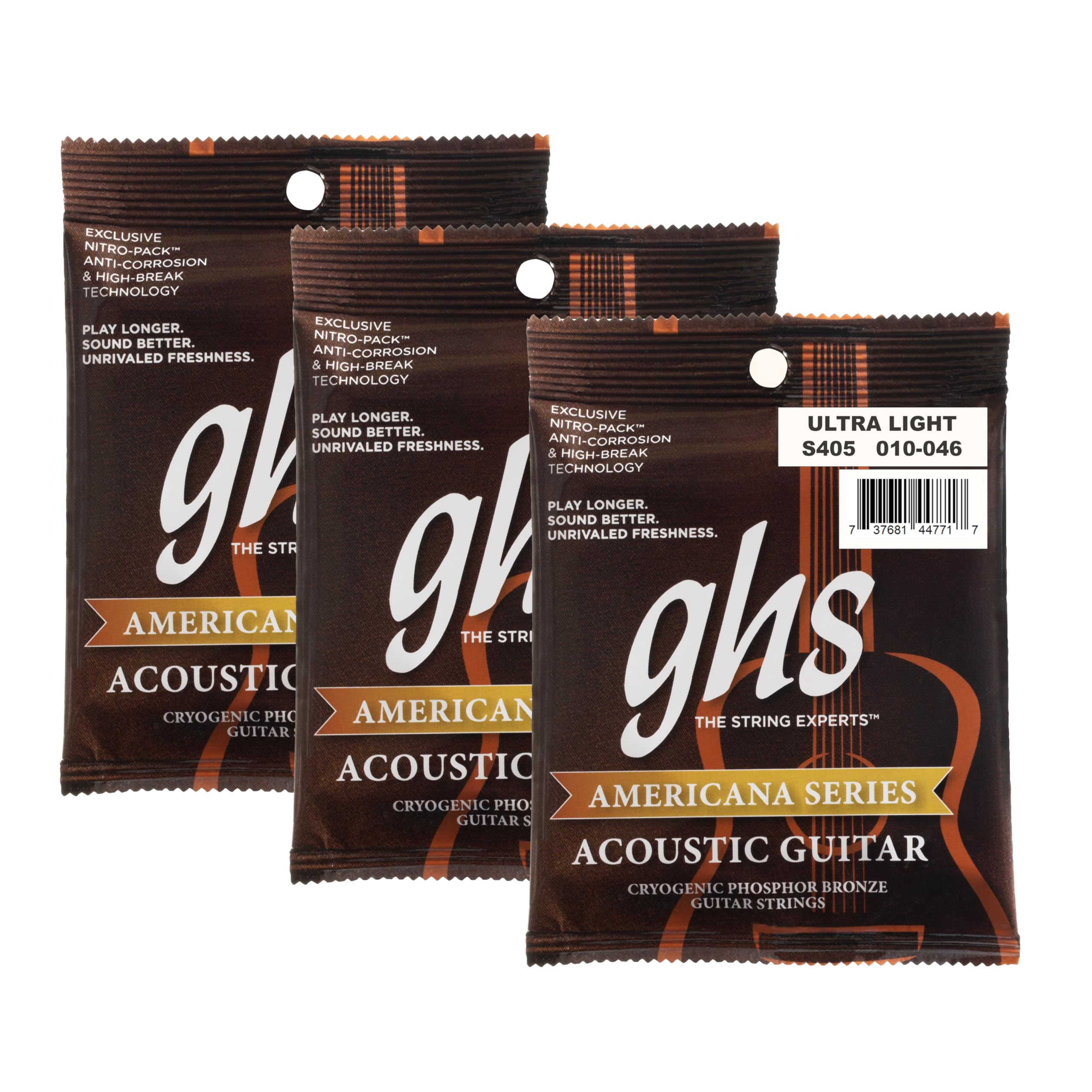 GHS Strings S405 Americana Phosphor Bronze Akustiksaiten, ultraleicht, 10-46, 3 Stück
