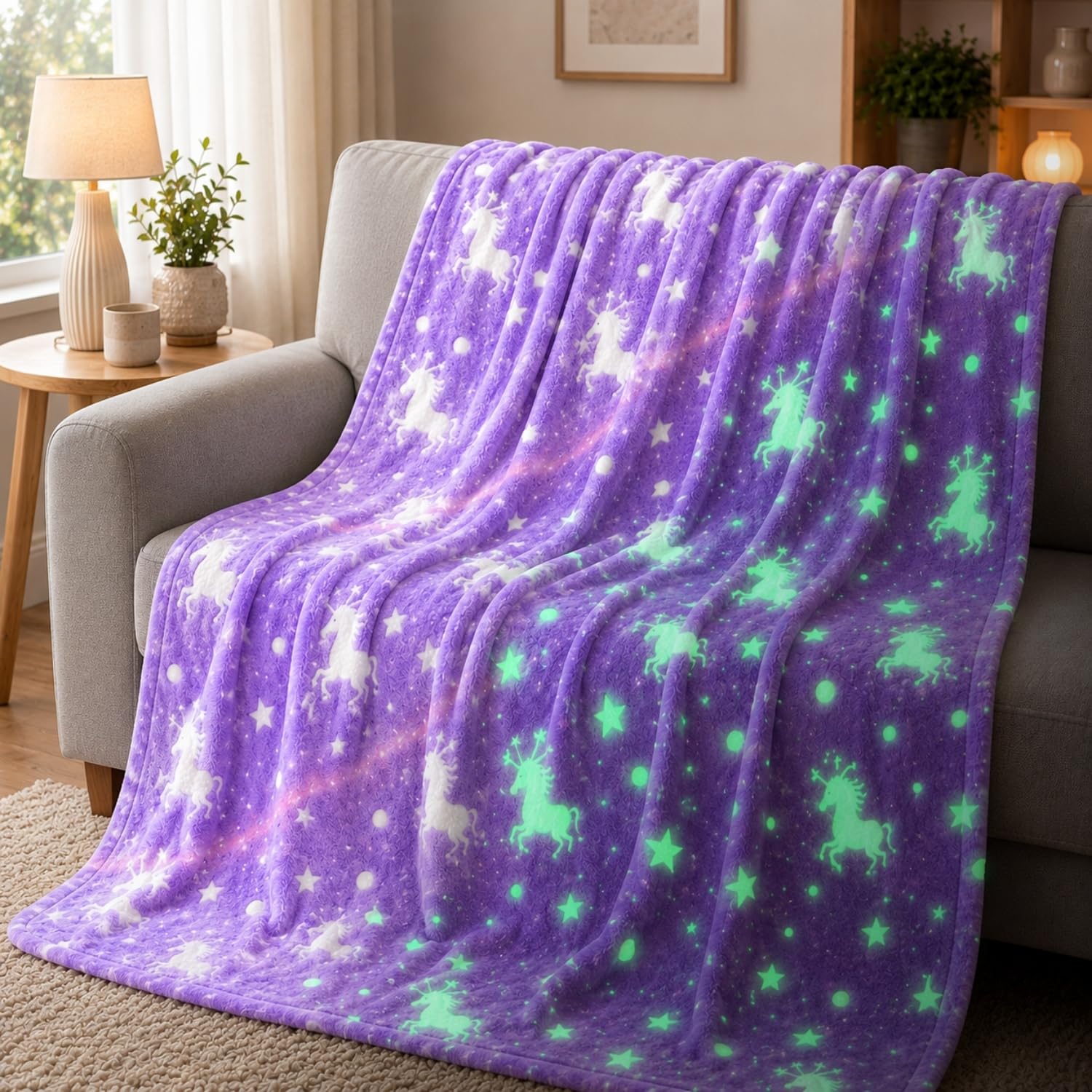 Glow in the Dark Kids Blanket - Magical Unicorn Design -1