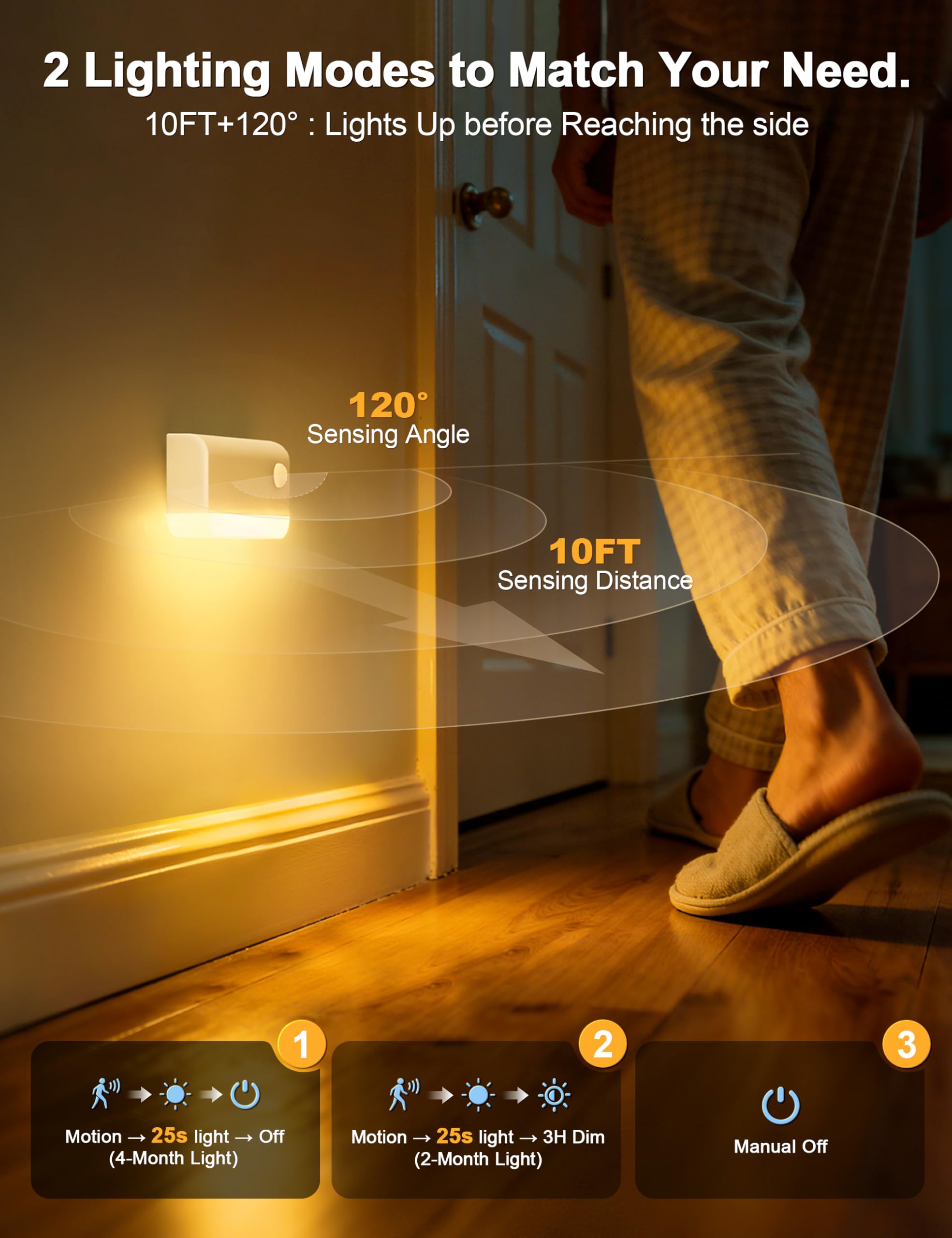 VOLISUN Luz Nocturna con Sensor de Movimiento Recargable, 6 Piezas Luz LED Escaleras con Cable de Carga 3 en 1 y Batería de 1200mAh, Luces Escaleras Sensor Movimiento para Pasillo Escaleras Gabinetes
