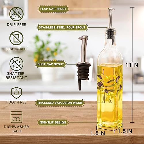 Miniatura 4 de TZSSP Dispensador de aceite de oliva y vinagre, juego de botellas dispensadoras de aceite de cocina con boquilla vertedora de acero inoxidable a