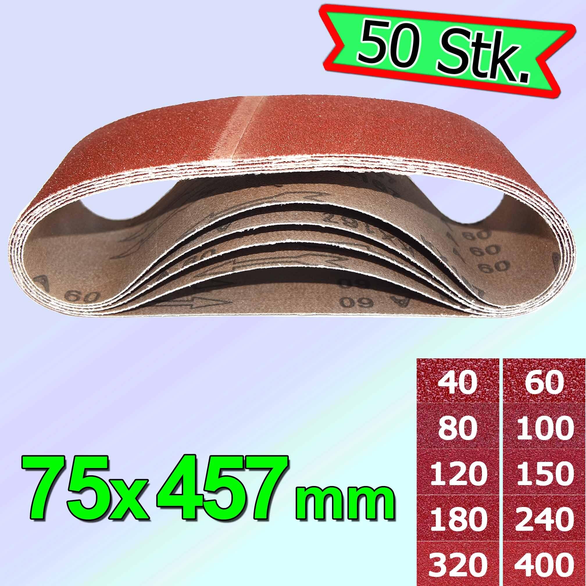 Schleifbänder | 75x457mm | P40 | 50 Stück | Körnung wählbar P40 - P400 | Gewebe-Schleifband Bandschleifpapier Bandschleifer zum Schleifen, Feilen, Schärfen und Entrosten