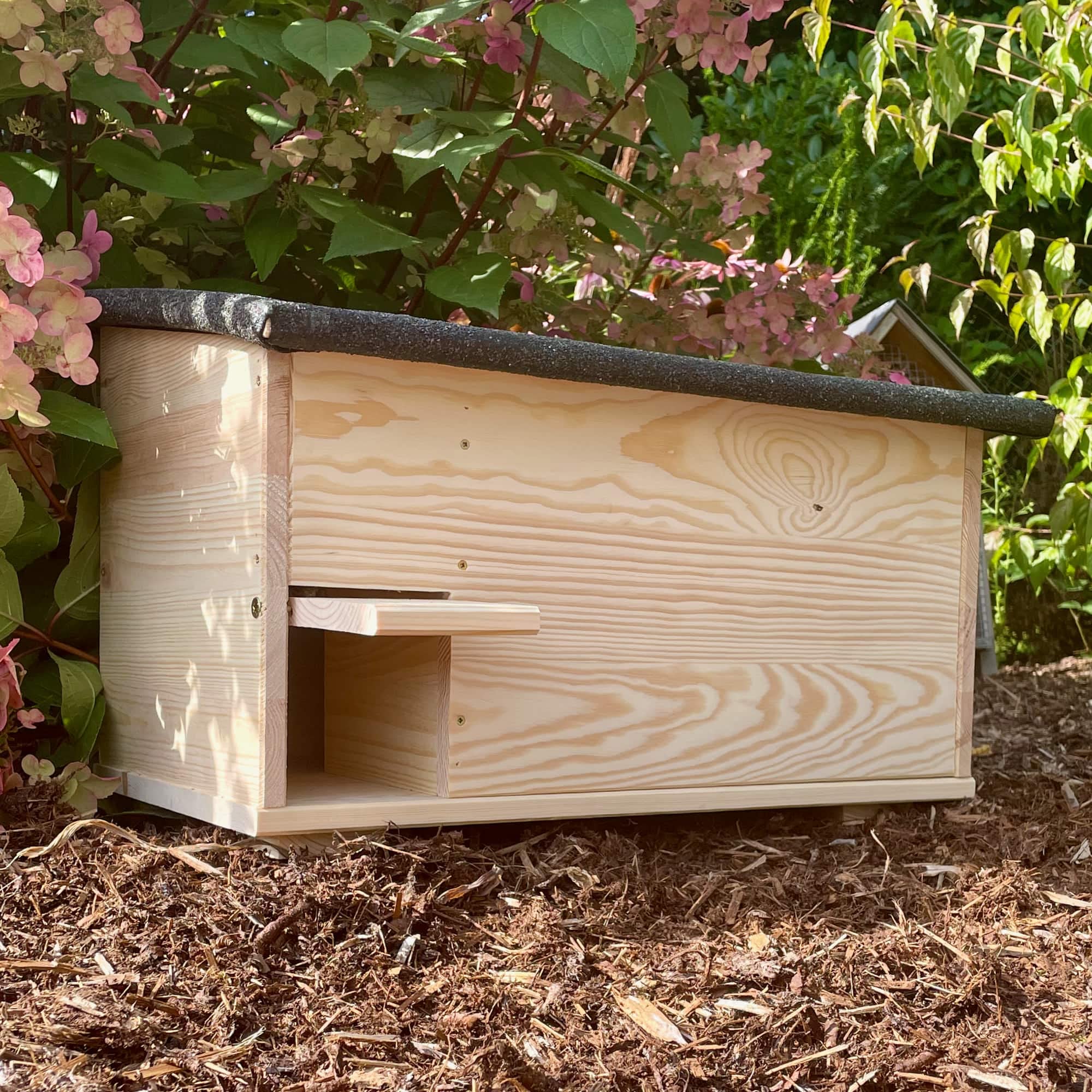 Igelhaus mit Rattenklappe & Labyrinth-Eingang Winterfest Katzensicher aus zertifiziertem Holz Deutschland