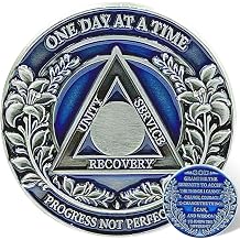 Sobriety Coin Serenity Prayer Recovery Chip, One Day at a Time Medallion, Alcoholics Anonymous Token with Unity Service Recovery Triangle Progress Not Perfection-Silvery, 0 Year