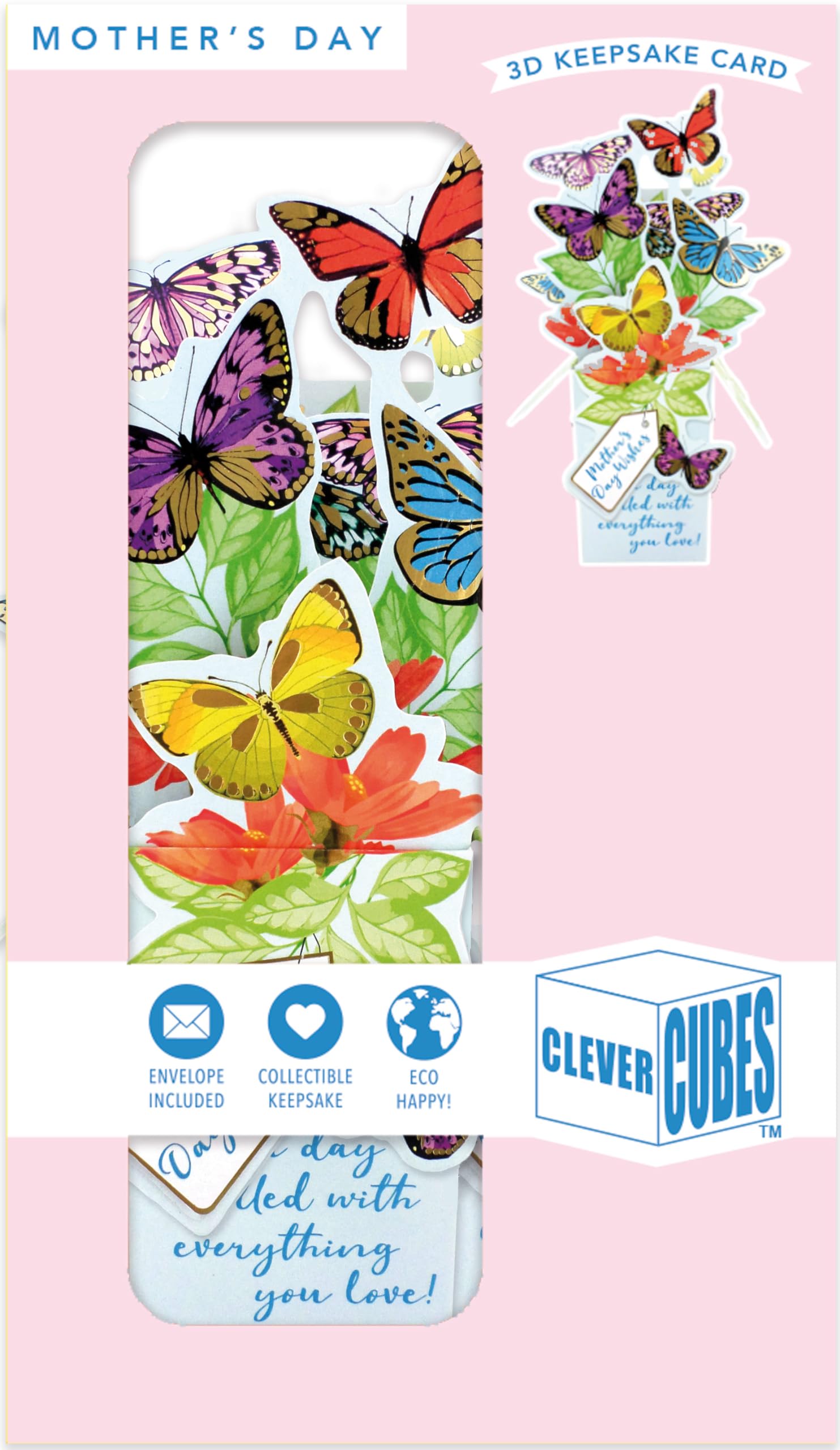 Mother's Day Wishes Butterfly Kisses Mother's Day Pop Up Clever Cube Card, 14cm x 24.5cm - Image 2