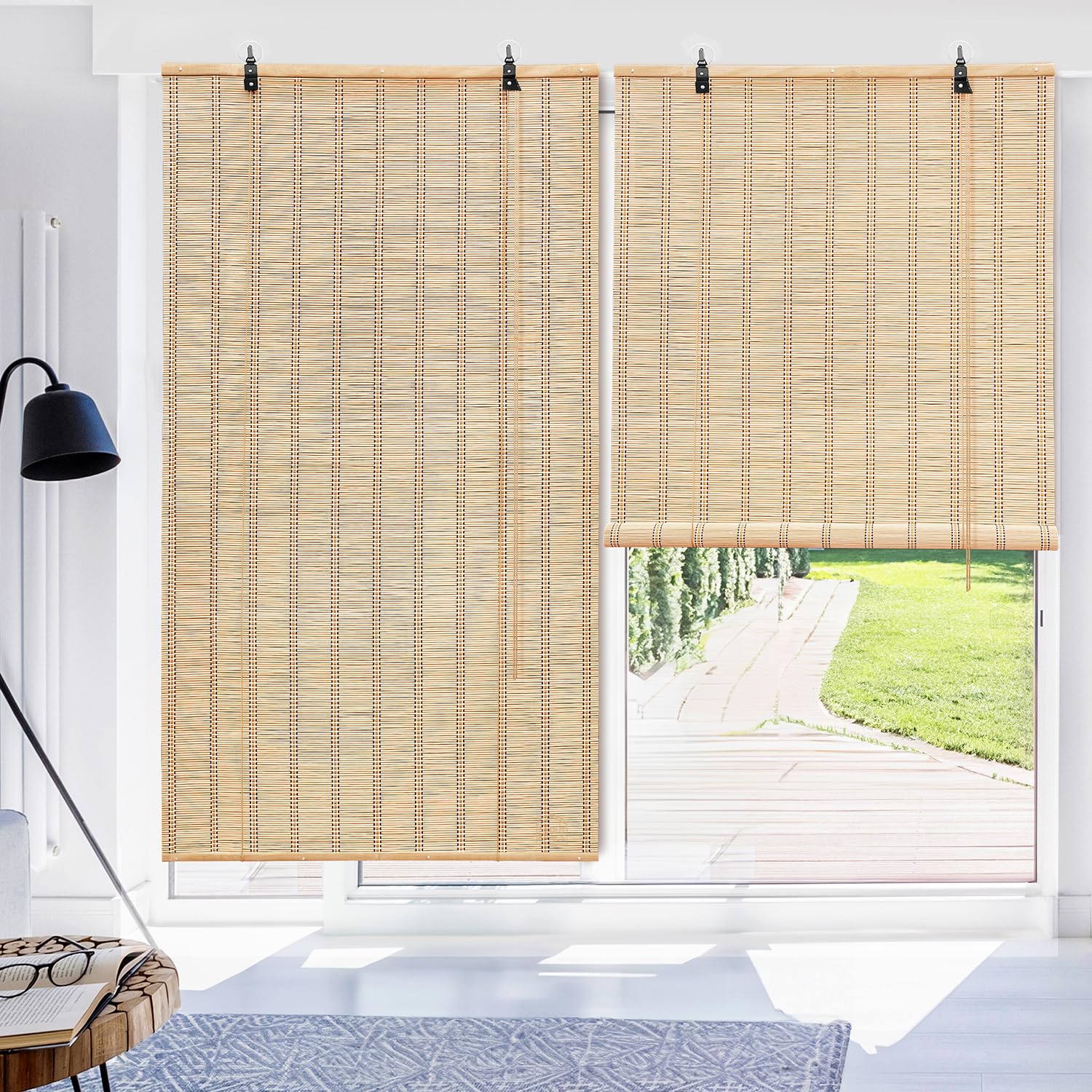 ABOUT SPACE 2 Pcs Bamboo Curtains - W 3 ft x H 6 ft - Rope Mechanism ...