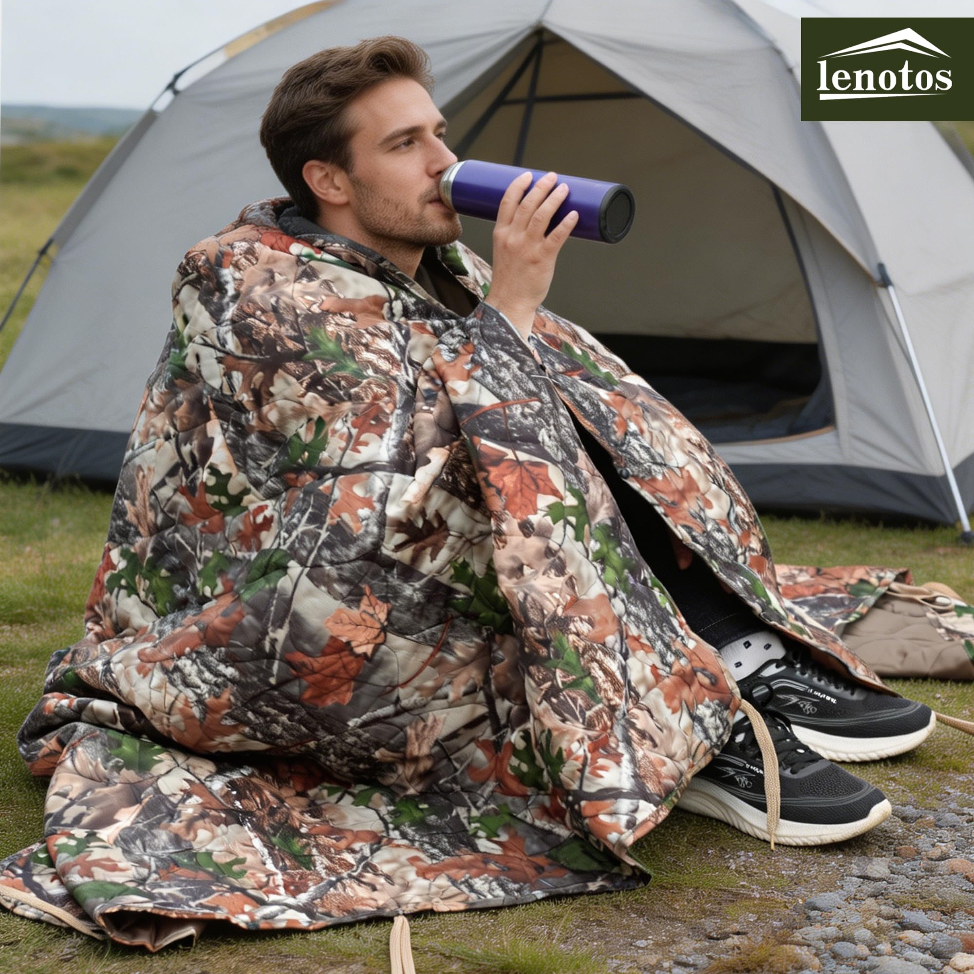 Lenotos Couverture Woobie - Isolation thermique - Poncho militaire - Imperméable - Portable - Isolation - Pour la randonnée - Survie - Avec sac de transport de compression