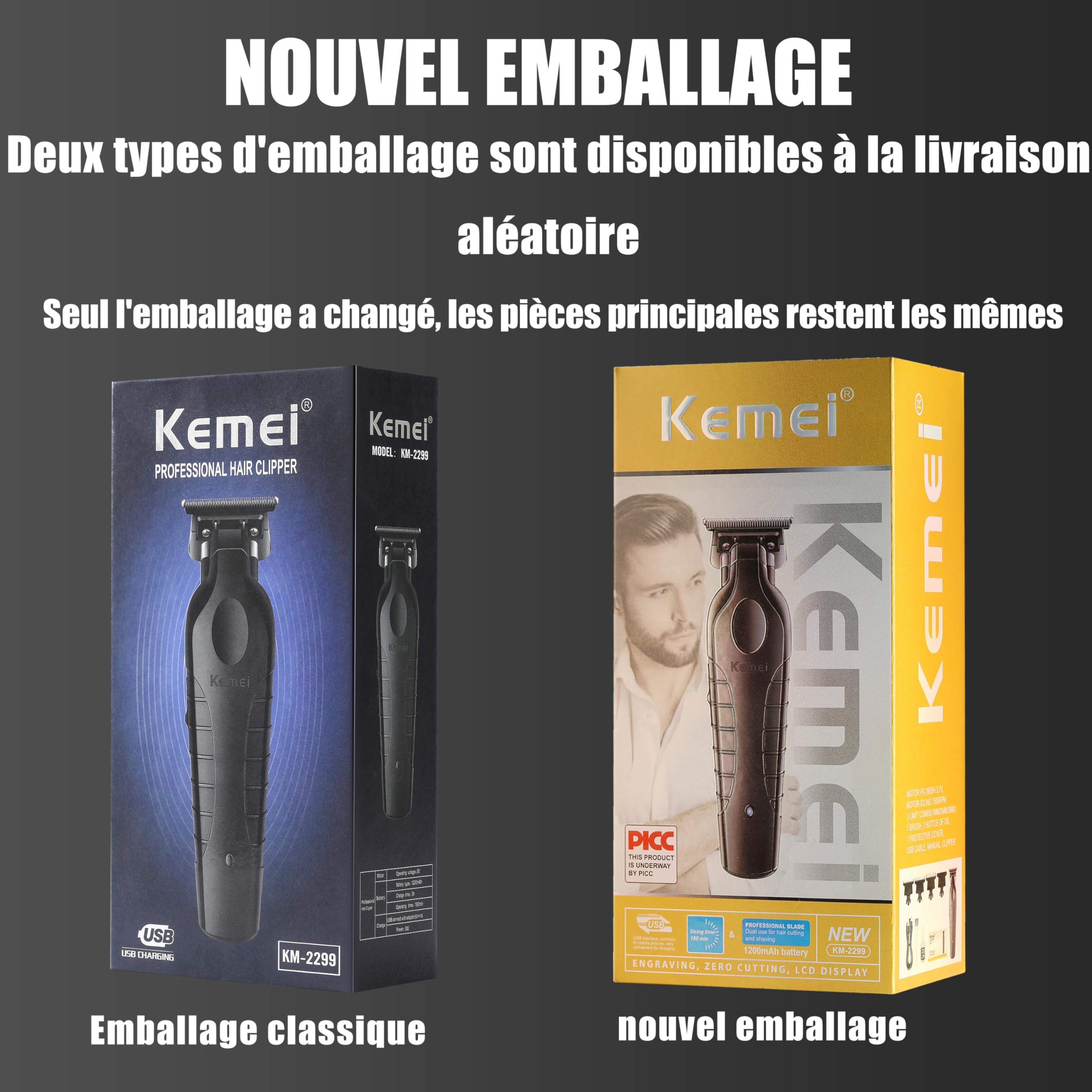 Kemei PG2299 Tondeuse à Cheveux/Barbe Professionnelle pour Hommes, Tondeuse à Zéro Écart avec Lame en T, Sans Fil et Rechargeable