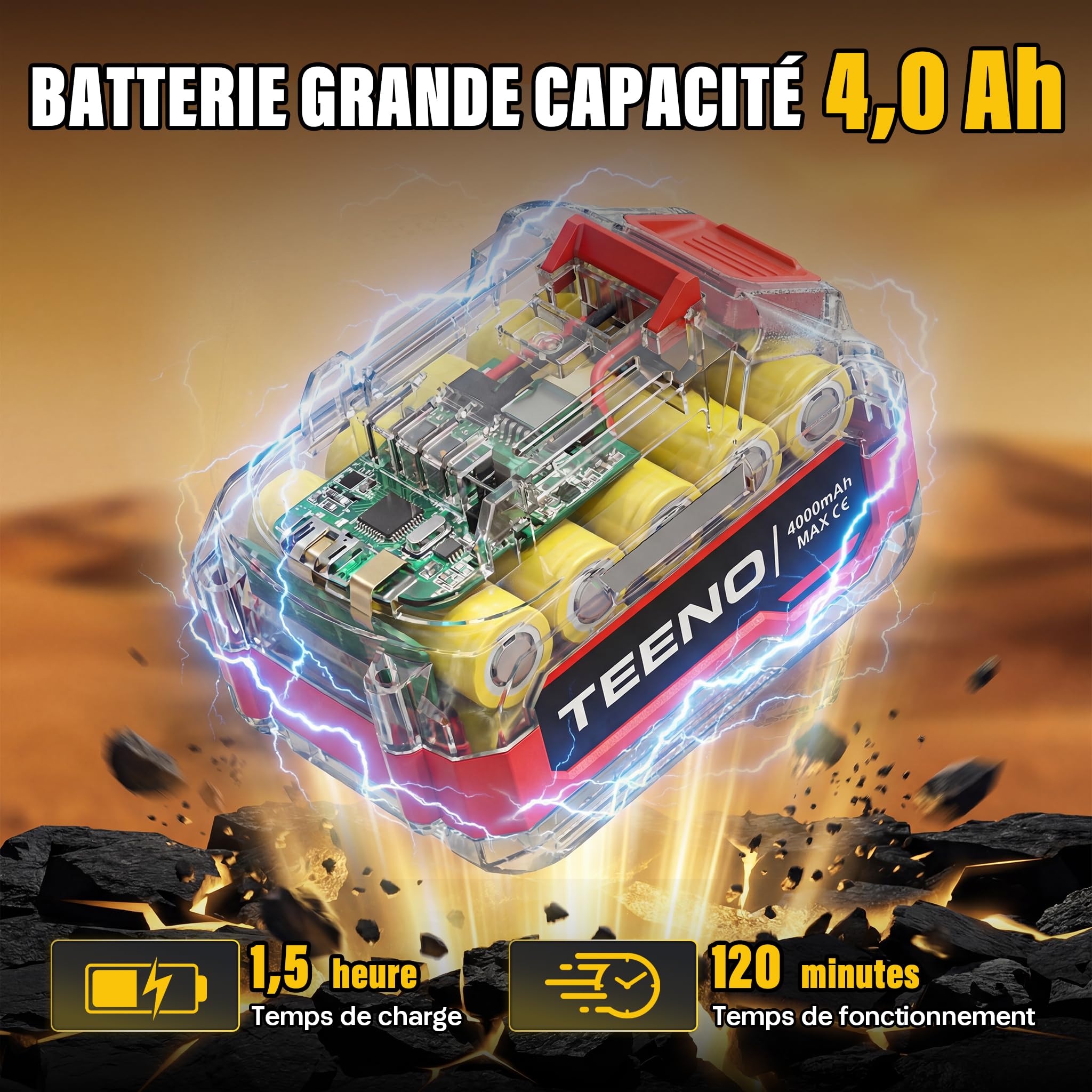 TEENO Taille Haie Batterie 20V,Taille Haie Electrique sans Fil avec 1 Batterie 4000mAh, Lame 52cm Coupe 16mm,Poignée Pivotante 180°,pour Jardin Haies Arbustes Buissons