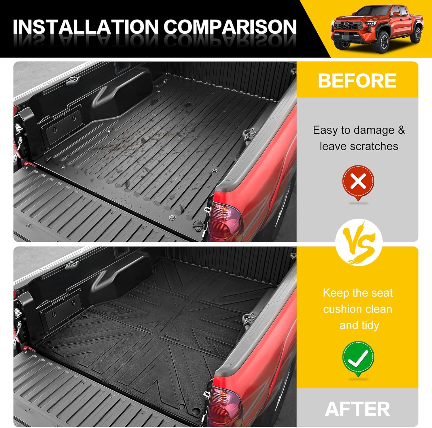 Truck Bed Mat for 2024 2025 Toyota Tacoma 5FT Short Bed Liner All Weather Protection TPE Bed Cargo Mat for 2024-2025 Tacoma Pickup Accessories