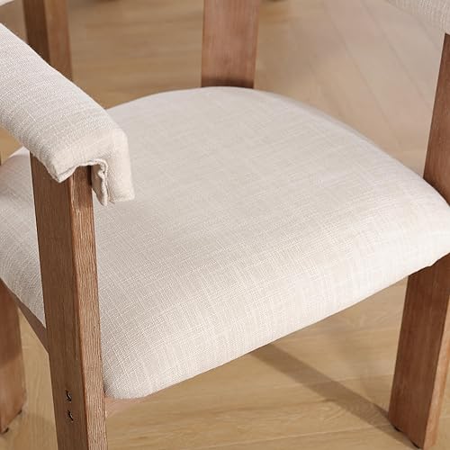 Miniatura 3 de Wahson Juego de 2 sillas de comedor tapizadas modernas de mediados de siglo, silla de comedor con decoración de granja con tapicería de lino y patas