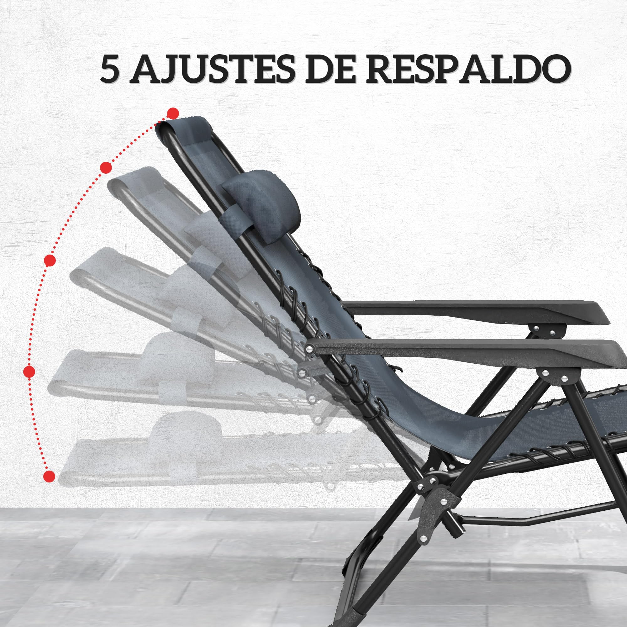 Outsunny Set de 2 Tumbonas Jardín Exterior Plegables con Mesa Auxiliar Portavasos Tumbonas de Gravedad Cero con Respaldo Ajustable Reposabrazos Extraíble para Patio Piscina Terraza Exterior Gris