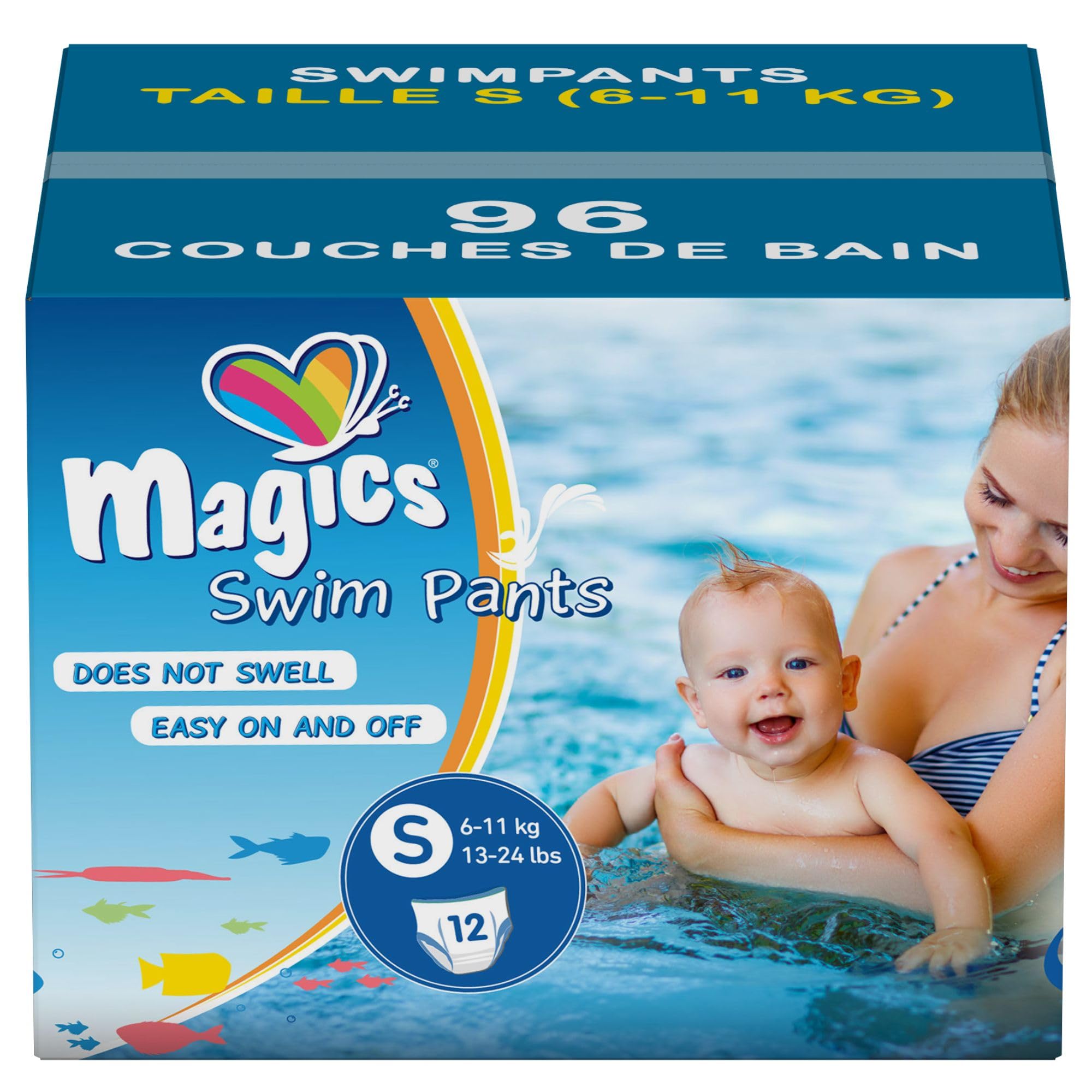 Magics Swim Pants Couches-Culottes de Bain Jetables Bébé Taille S (6-11kg) Format Carton 96