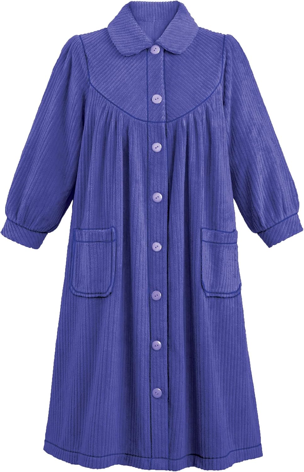 Plush fleece robe with pockets & button front