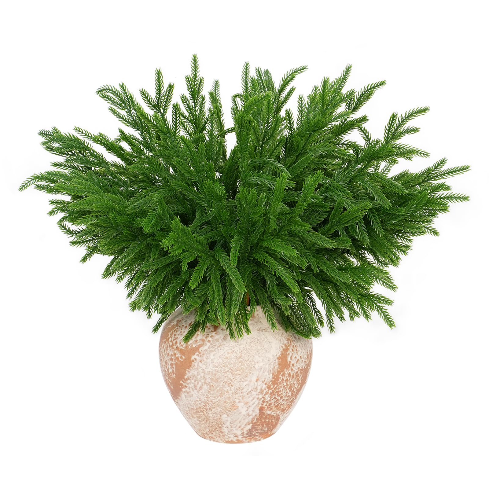 Annmeonz Green 6 Pcs Artificial Norfolk Pine Branches - 45Cm Faux Christmas Ery Stems Realistic Winter S Fake Ever Cedar Picks For Diy Flower Arrangement Home Indoor Christmas Decor。 (6)