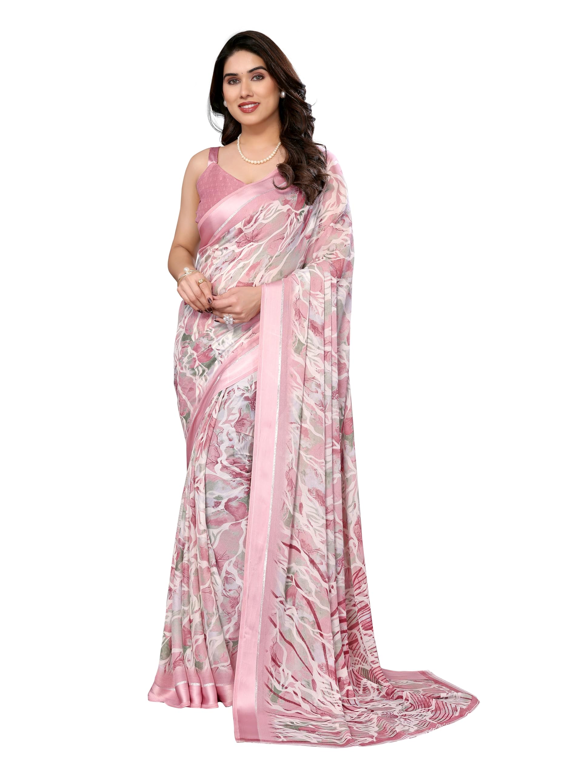 RAJESHWAR FASHION WITH RFWomen's Bright Moss Silk Digital Printed Saree With Satin Patta Woven Border & Blouse