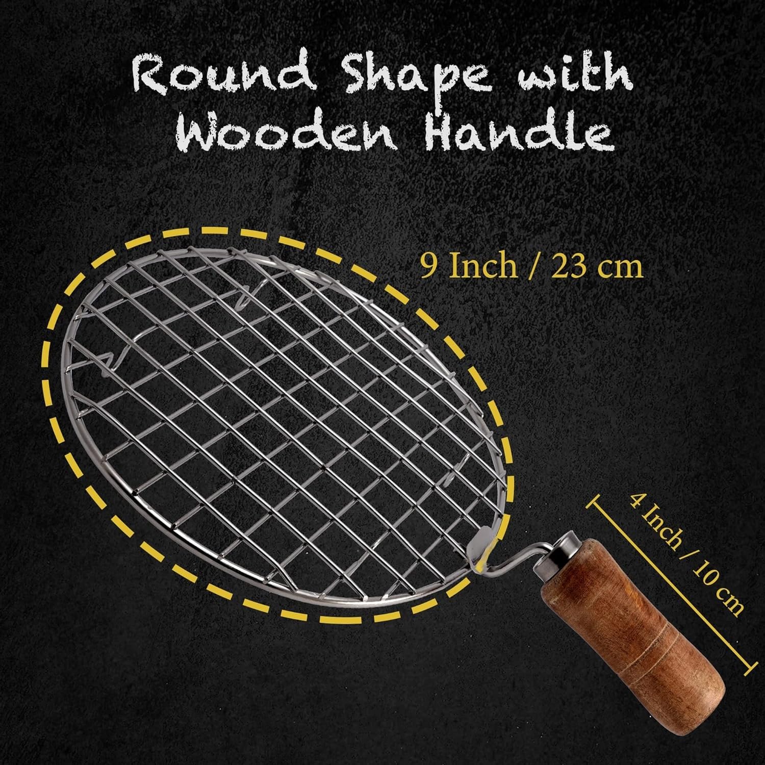 CozyCrest Round Roaster Papad Jali Roast, Paneer Grill, Roti Maker, Barbeque Jali Roaster Chapati Toast Grill Wooden Handle Vegetable tandoor net, 1