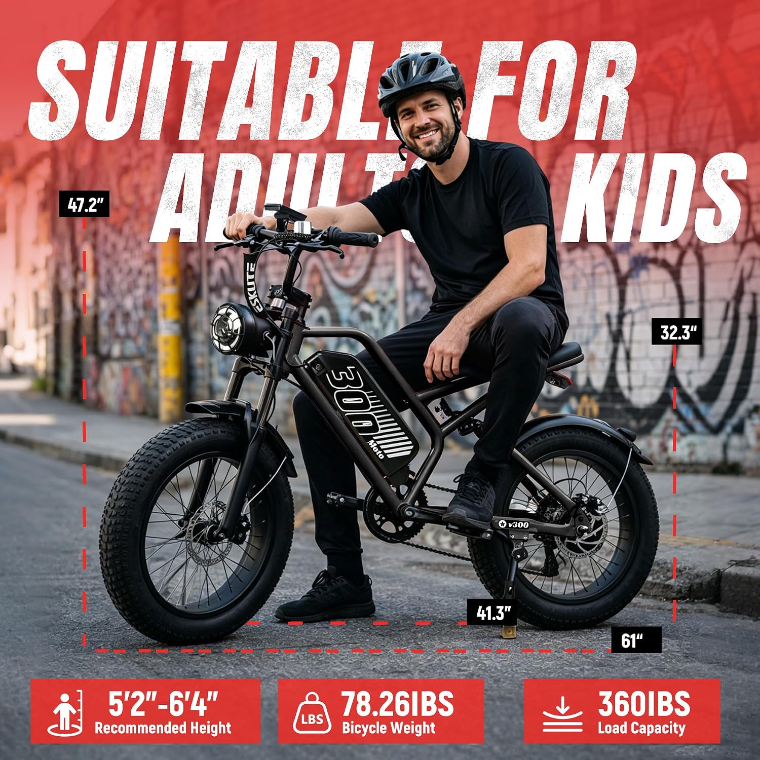 V300 Electric Bike for Adults 20+MPH 1500W Motor 52V 20.8Ah/41.6Ah Battery Removable System NFC Unlock 20" Fat Tire Ebike for Commuting Long Range Beach Snow Trail Riding 7 Speed Disc Brake
