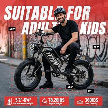 V300 Electric Bike for Adults, 48V 20.8Ah Battery Ebike, 30+MPH & 1500W Peak Motor, 204.0 Fat Tire E-Bike with NFC Lock, 7-Speed & Disc Brakes for Commute, Beach, Snow