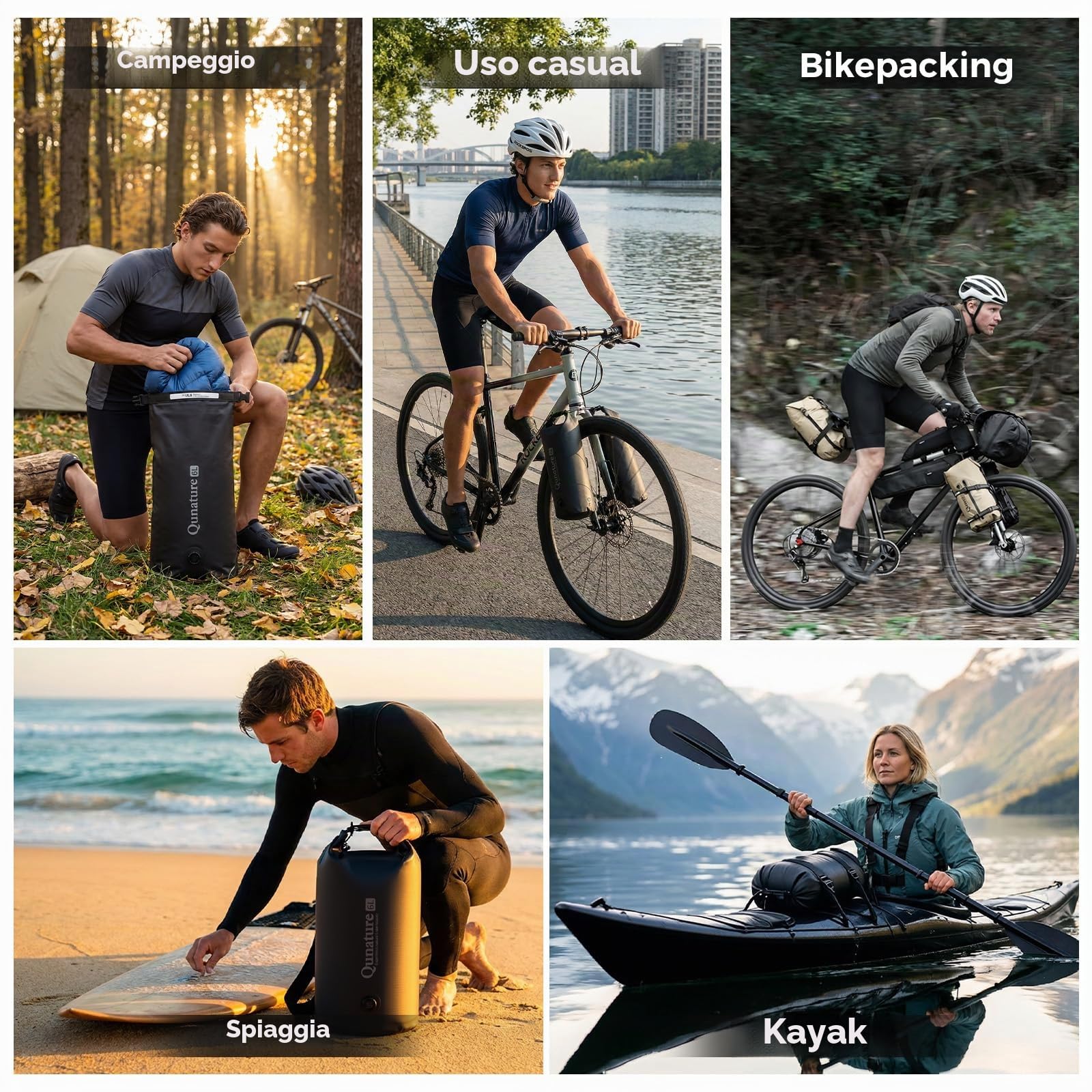 Borsa Impermeabile per Forcella Anteriore Bici 6L, Sacca Dry Bag con Base Magnetica e Valvola a Compressione, con Chiusura Roll-Top, per Bikepacking Spiaggia Ciclismo
