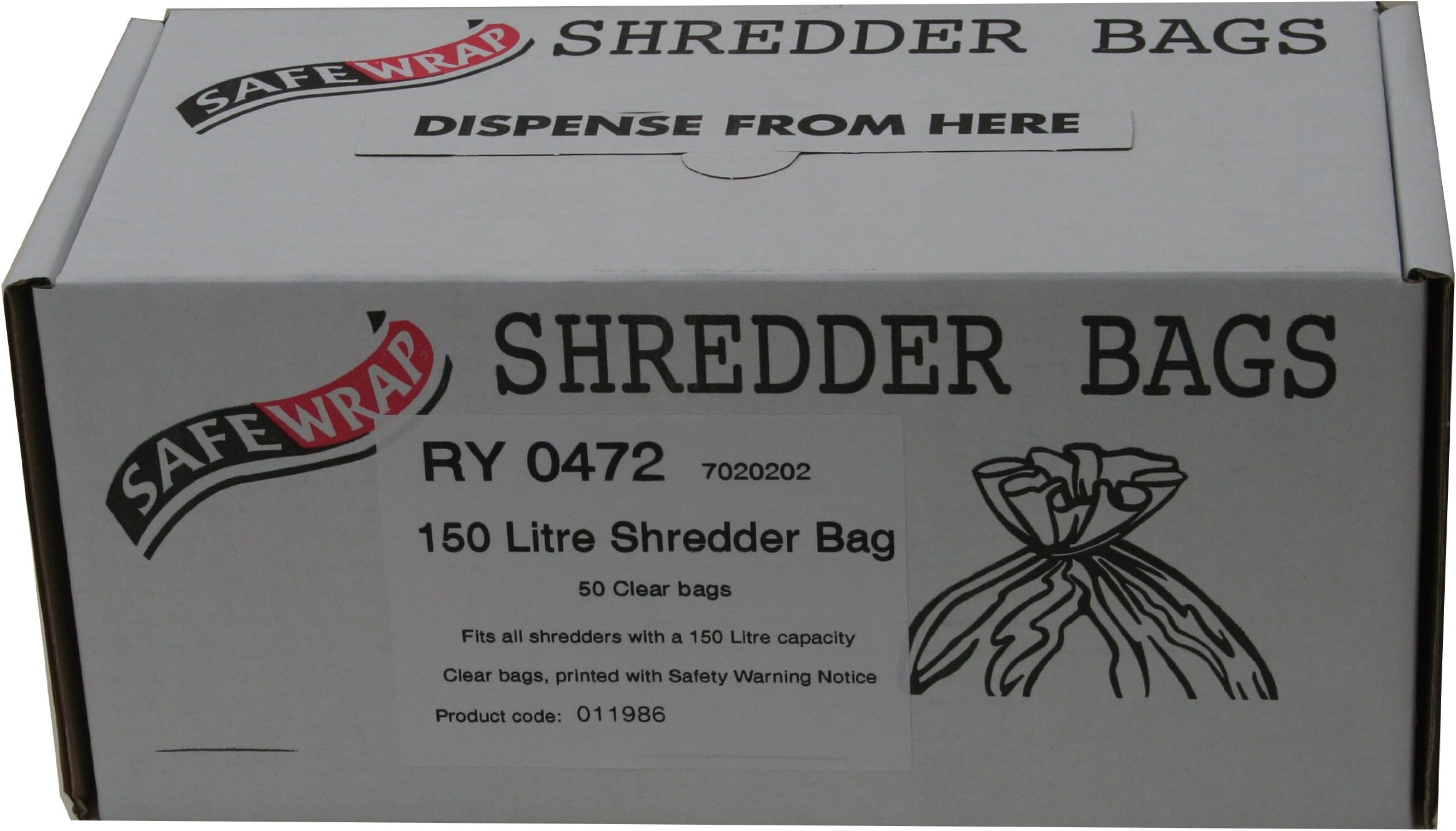 SafewrapShredder Bags, 150L Capacity | Pack of 50 | Durable, High-Density Polythene | Handy Dispenser Box