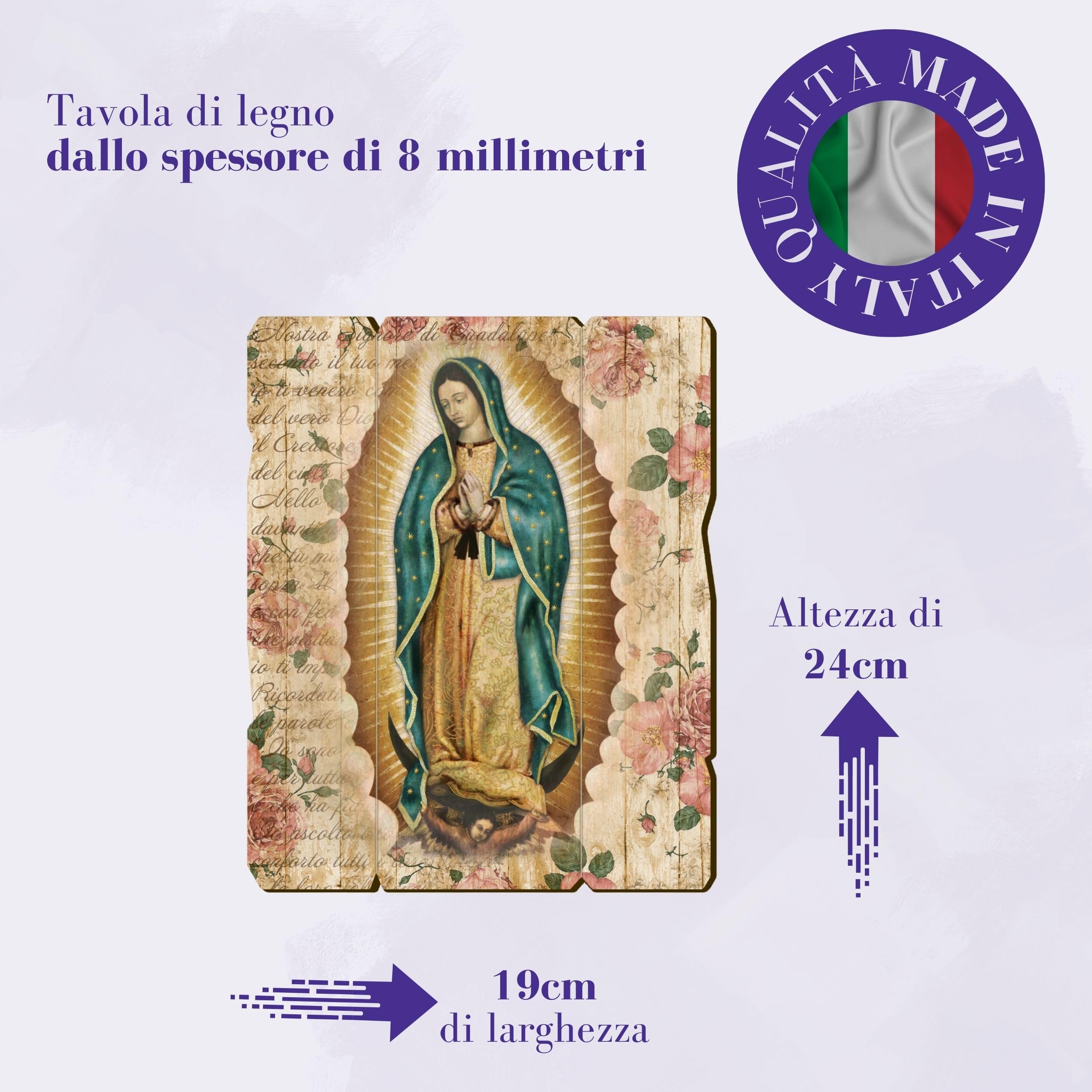 F.LLI BONELLA FRATELLI BONELLA, Vintage Shaped Madonna of Guadalupe Picture, Poplar Wood Picture Thickness 8mm - Image 2
