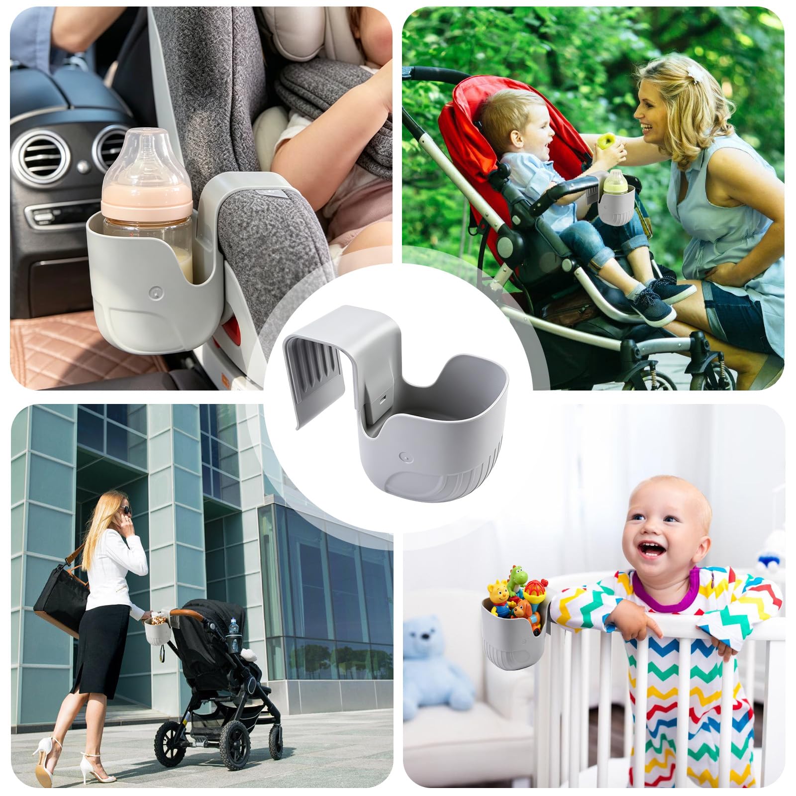2 Stück Getränkehalter Kindersitz, Universal Becherhalter Kindersitz aus ABS-Kunststoff, Kinder Getränkehalter Autositz Flaschenhalter für Babyschalen, Kinderwagen, Rollstühle und Autos (Grau)