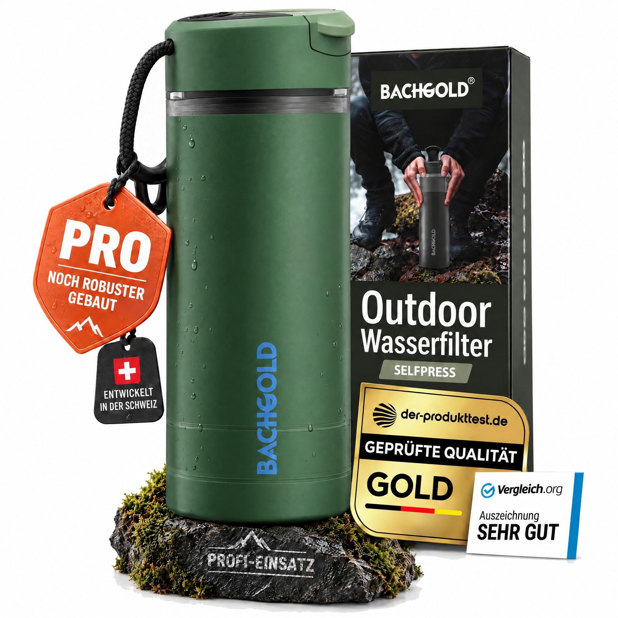 Bachgold Selfpress Pro Profi Wasserfilter Outdoor & Trinkwasserfilter, Grün