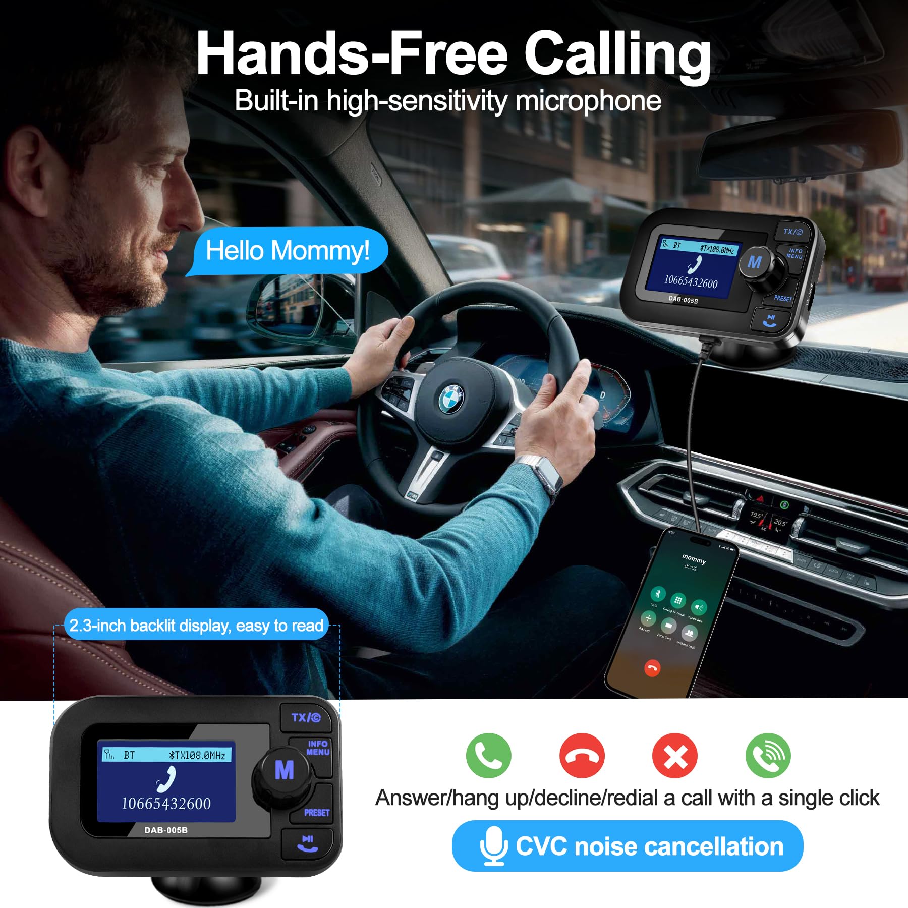 LEXXSON DAB Adapter für Autoradio Mit 2.8 Zoll Farb LCD Display DAB FM