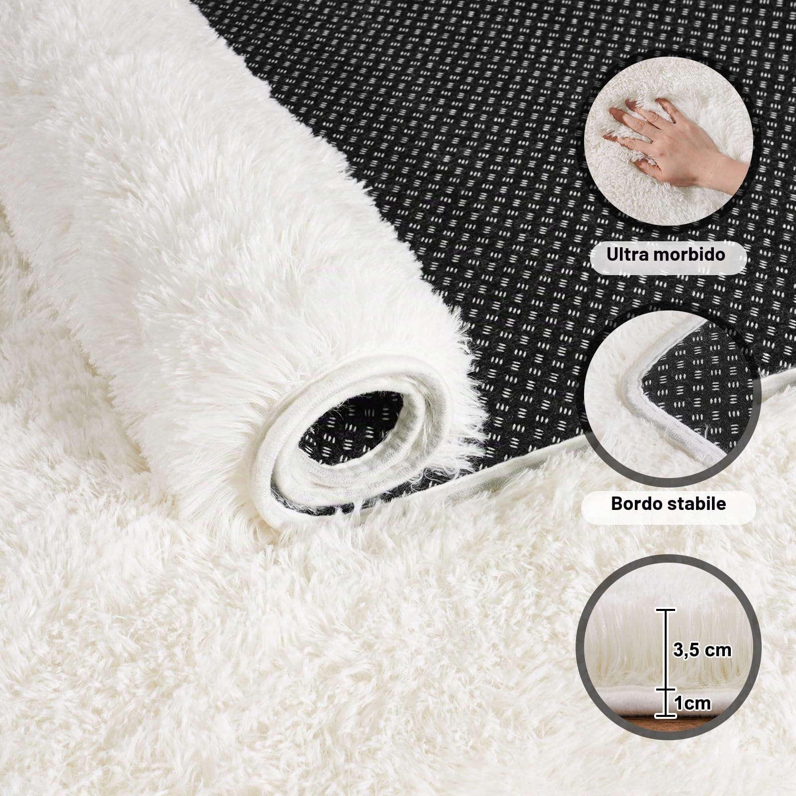 Tappeto a pelo lungo 160x230 Crema, Shaggy a pelo lungo Soffice Tappeto per Soggiorno, Moderno Tappeto per Soggiorno Sottoletto Antiscivolo per Camera da Letto Camera dei Bambini