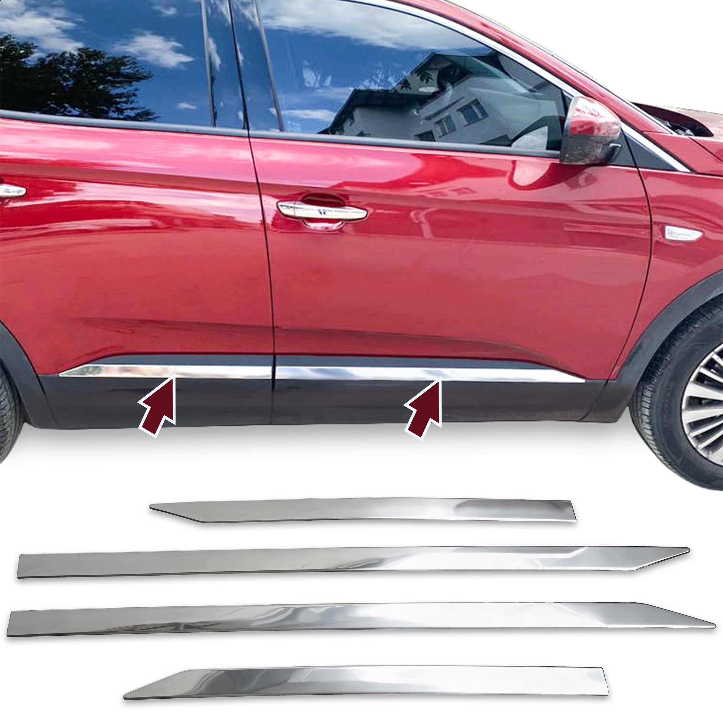 RECAMBO Molduras de Puerta cromadas de Acero Inoxidable Apto para Opel Grandland X Año de fabricación a Partir de 2017 Protección Lateral Molduras para el Lado del vehículo