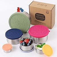 Vista 1 de 12 piezas – 6 recipientes de acero inoxidable + 6 tapas de silicona Contenedor de aperitivos de acero inoxidable 304 Recipientes anidables