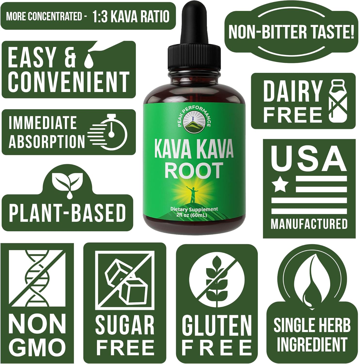 Kava Kava Root Extract Calming Liquid Drops More Concentrated - 1:3 Kava Extraction Ratio. Vegan Supplement Aid For Relaxation, Stress Relief, Natural Sleep. Sugar Free Gluten Free USA Tested Tincture : Health & Household