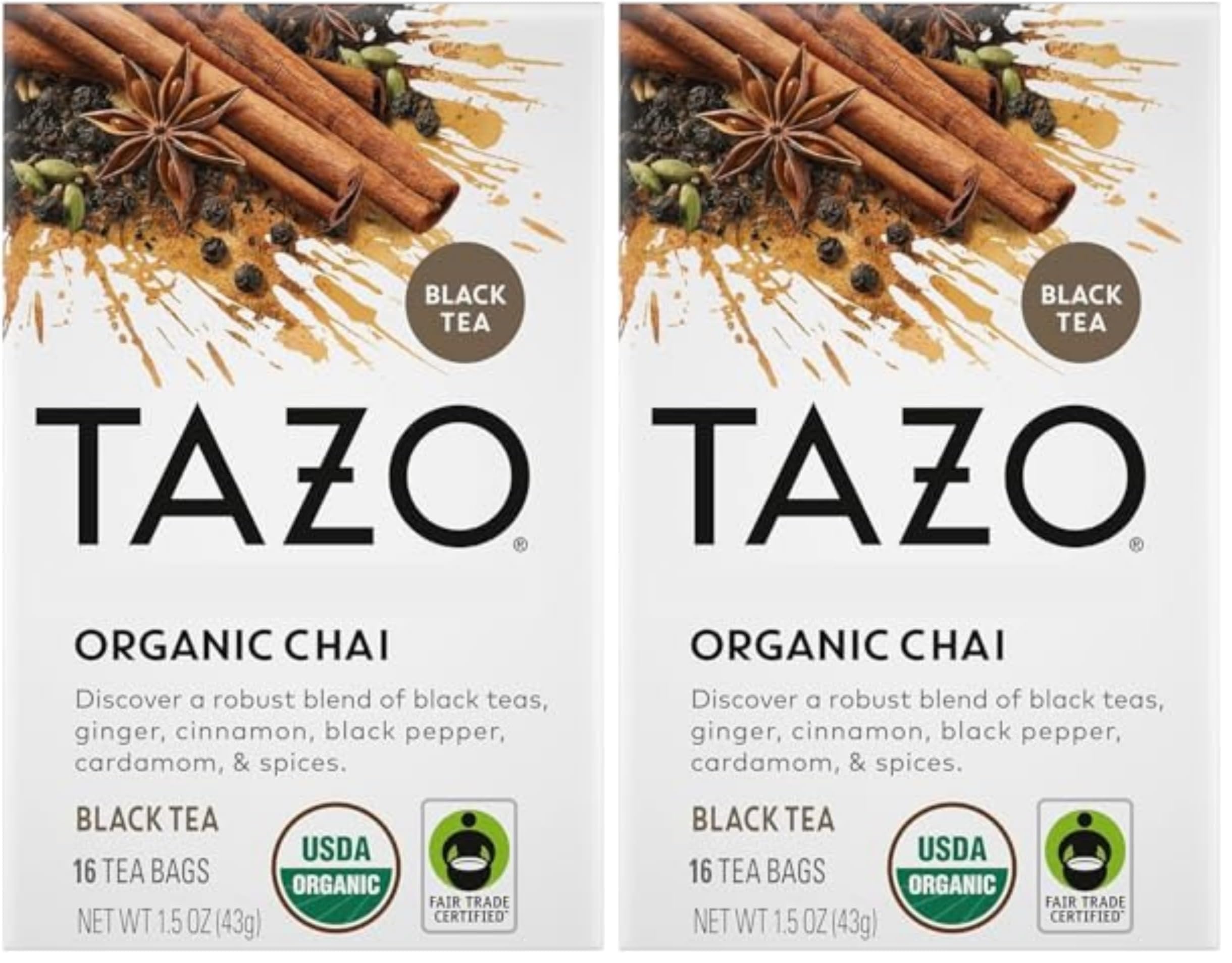 Tea Bags, Black Tea, Regenerative Organic Chai Tea, 16 Count (Pack of 2)